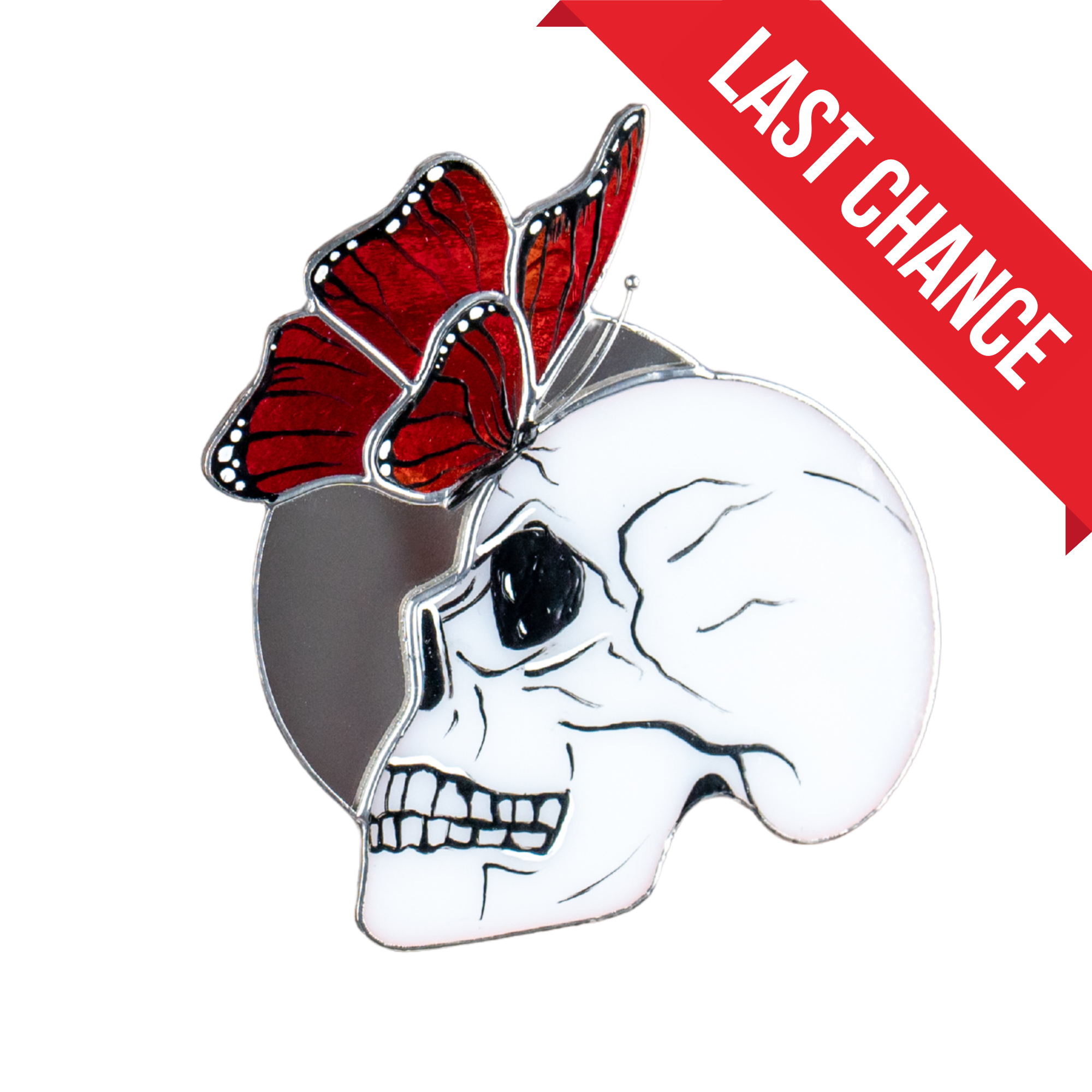 Skull with Monarch Butterfly - Stained Glass Suncatcher