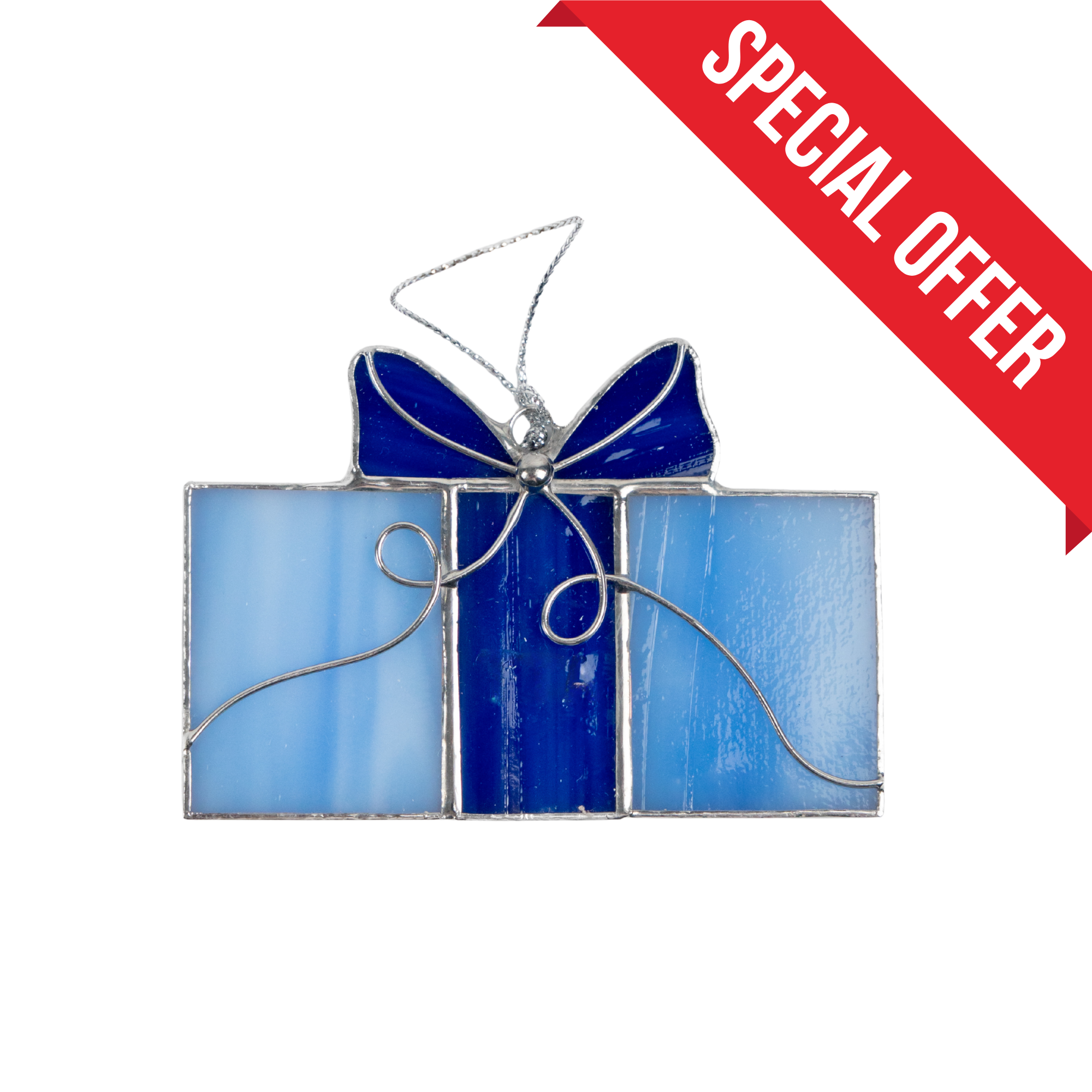 Blue Gift Box - Stained Glass Suncatcher