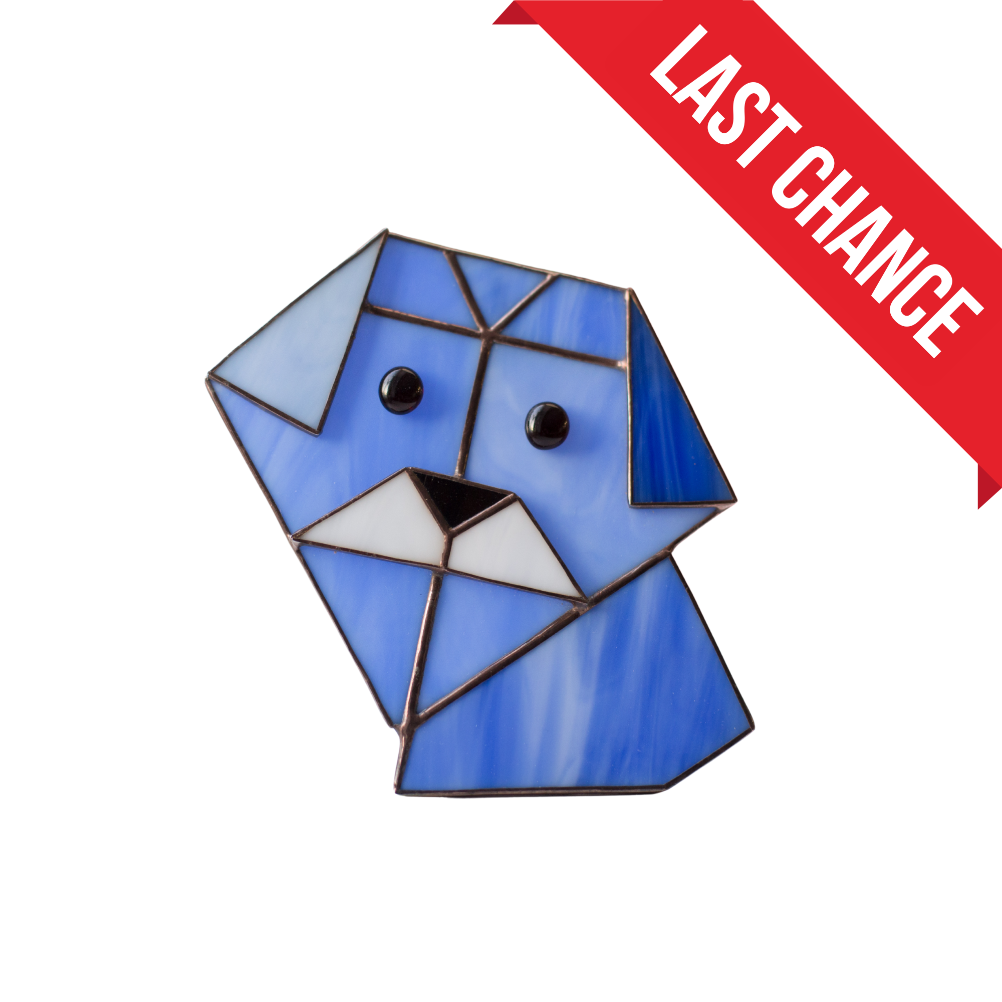 Blue Origami Dog - Stained Glass Panel