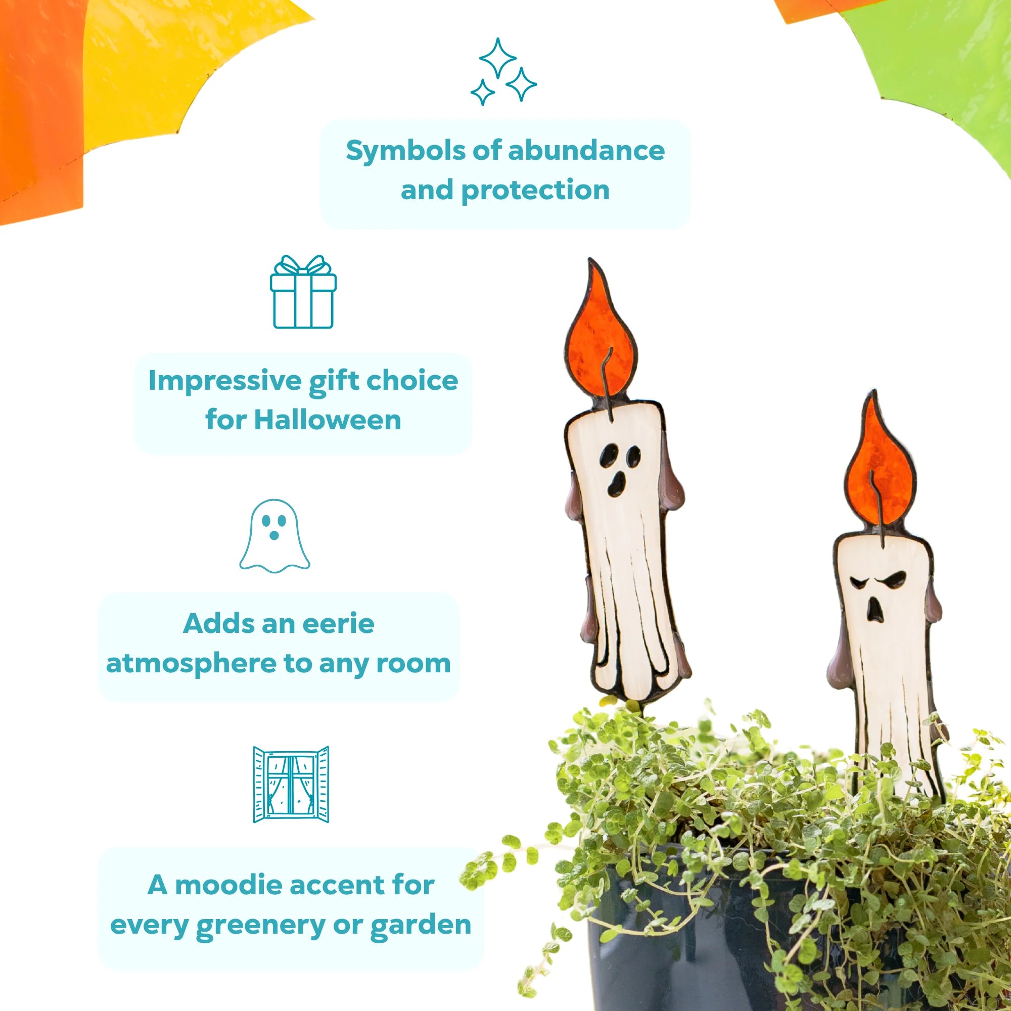Pumpkin and Candles - Stained Glass Plant Stakes