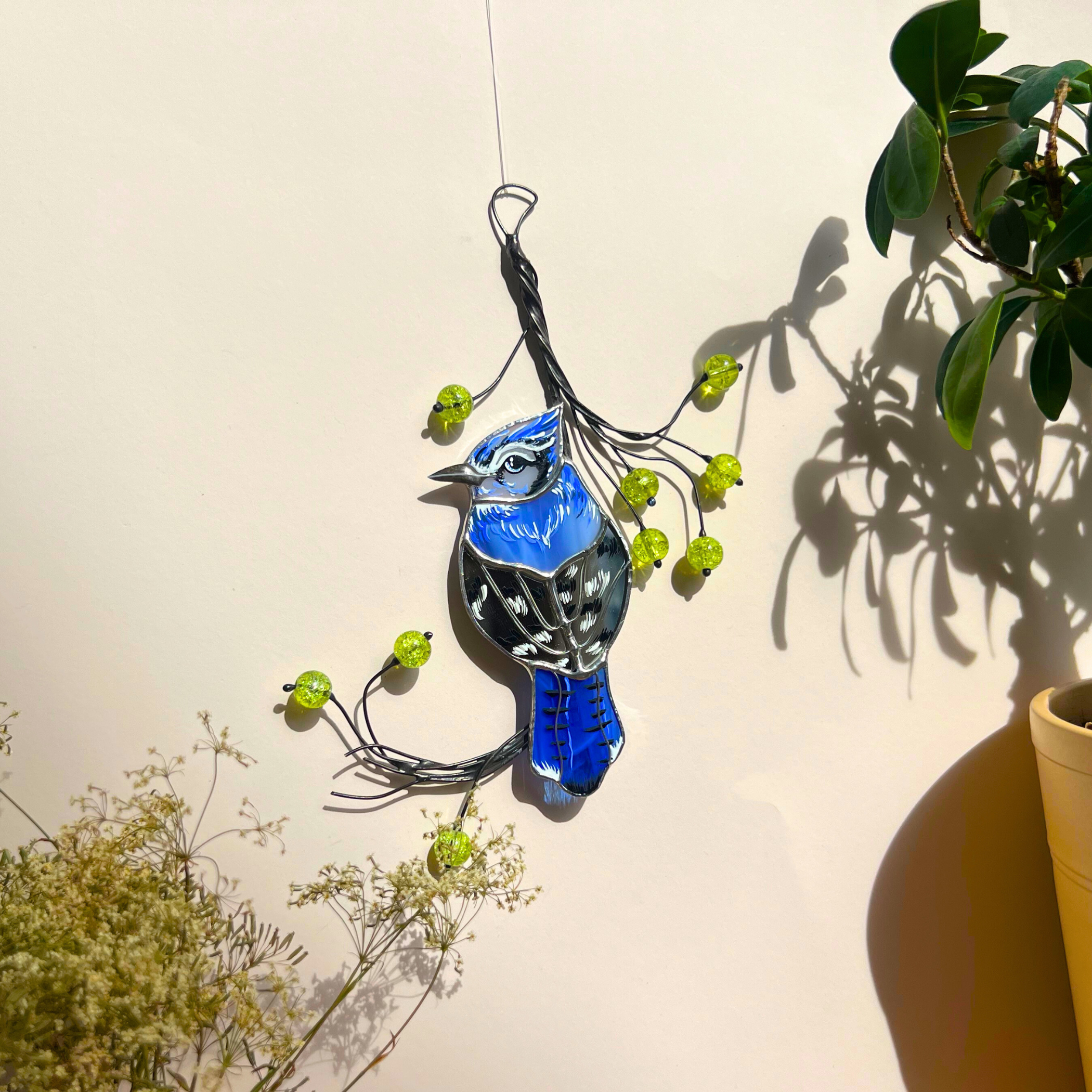 Mirror Blue Jay - Stained Glass Suncatcher