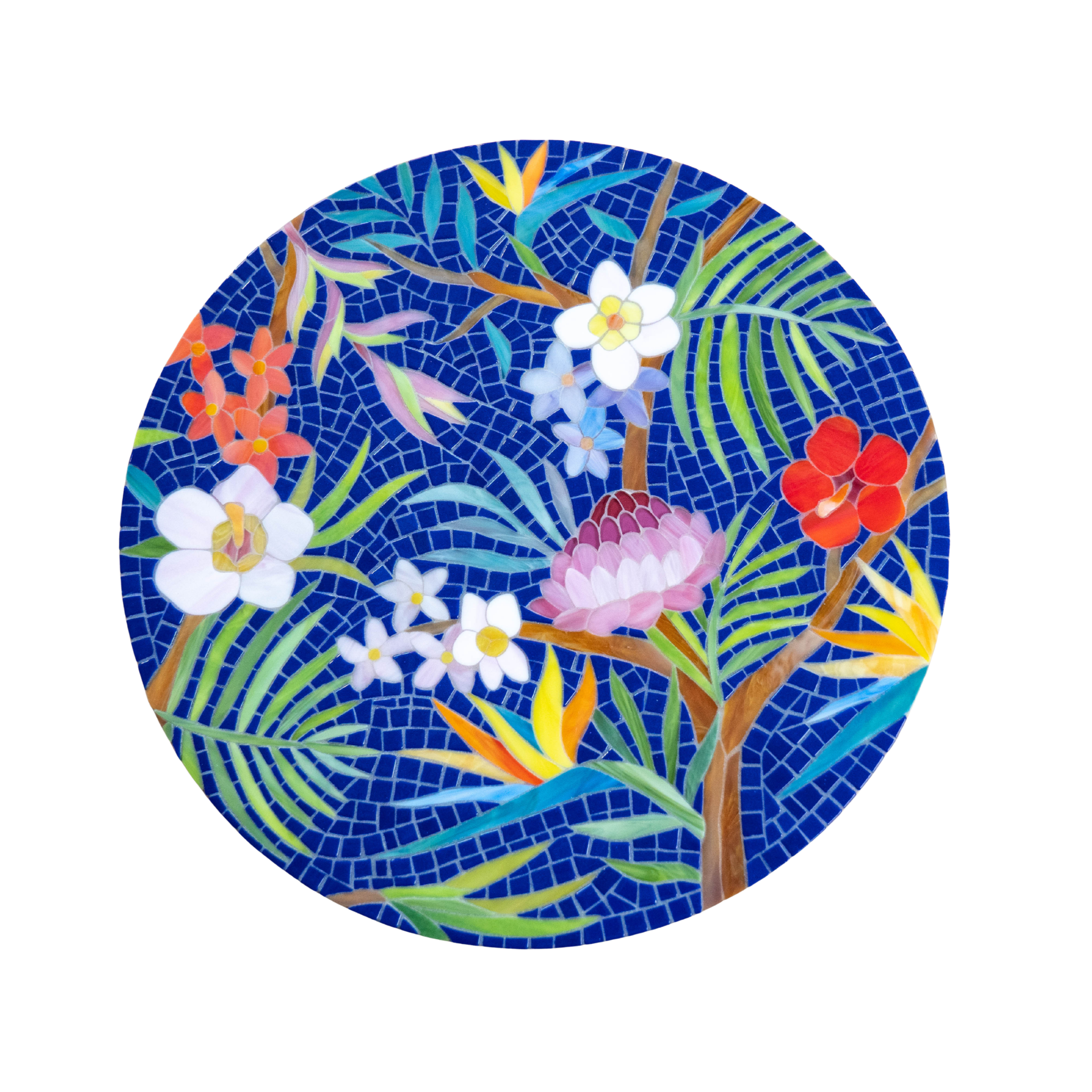 Tropical Leaves Stained Glass Mosaic Table
