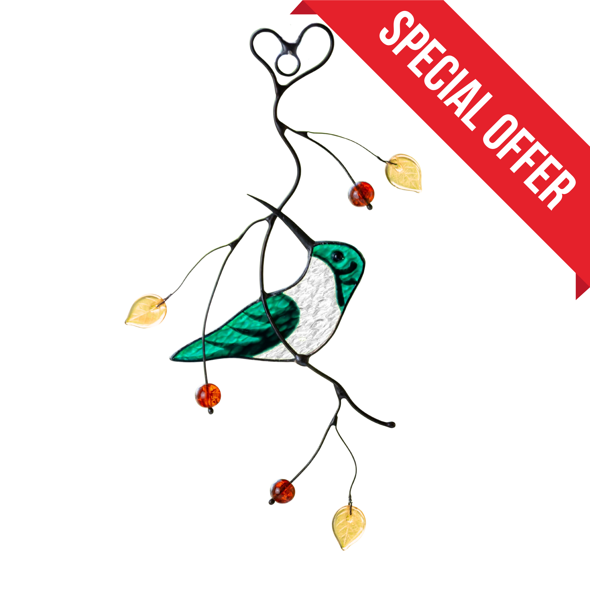 Green Female Hummingbird - Stained Glass Suncatcher