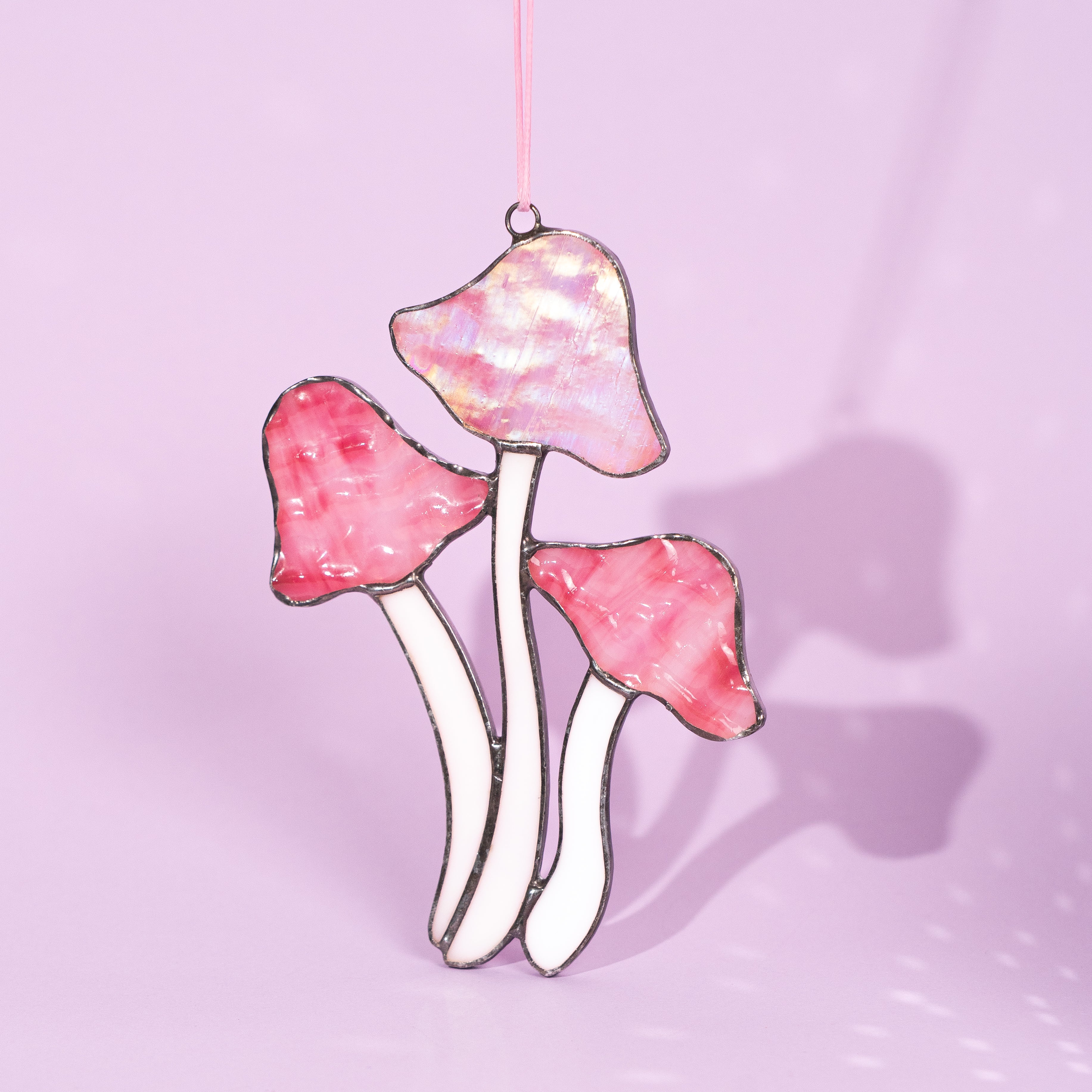 Pink Mushrooms - Stained Glass Suncatcher