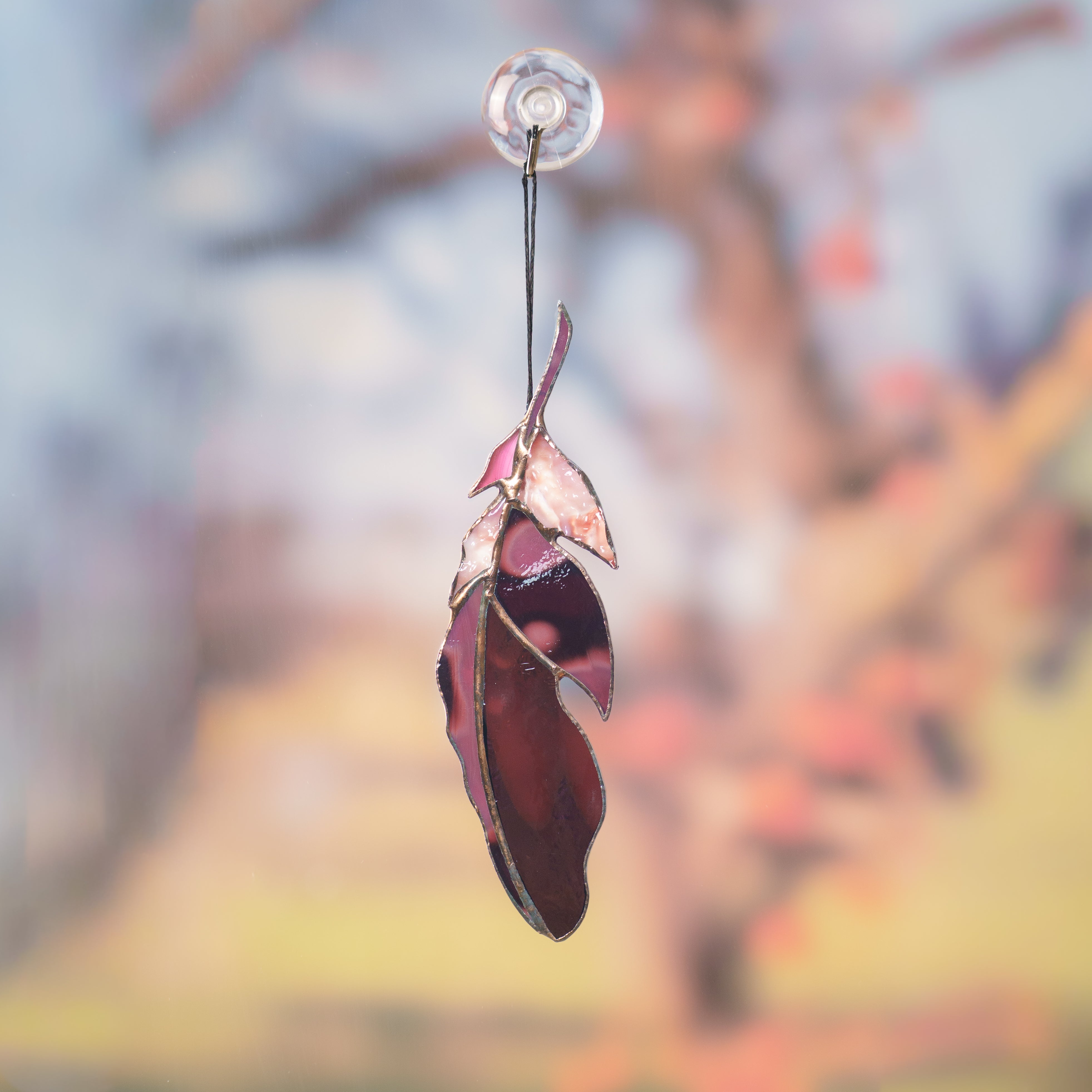 Dark Pink Feather - Stained Glass Suncatcher