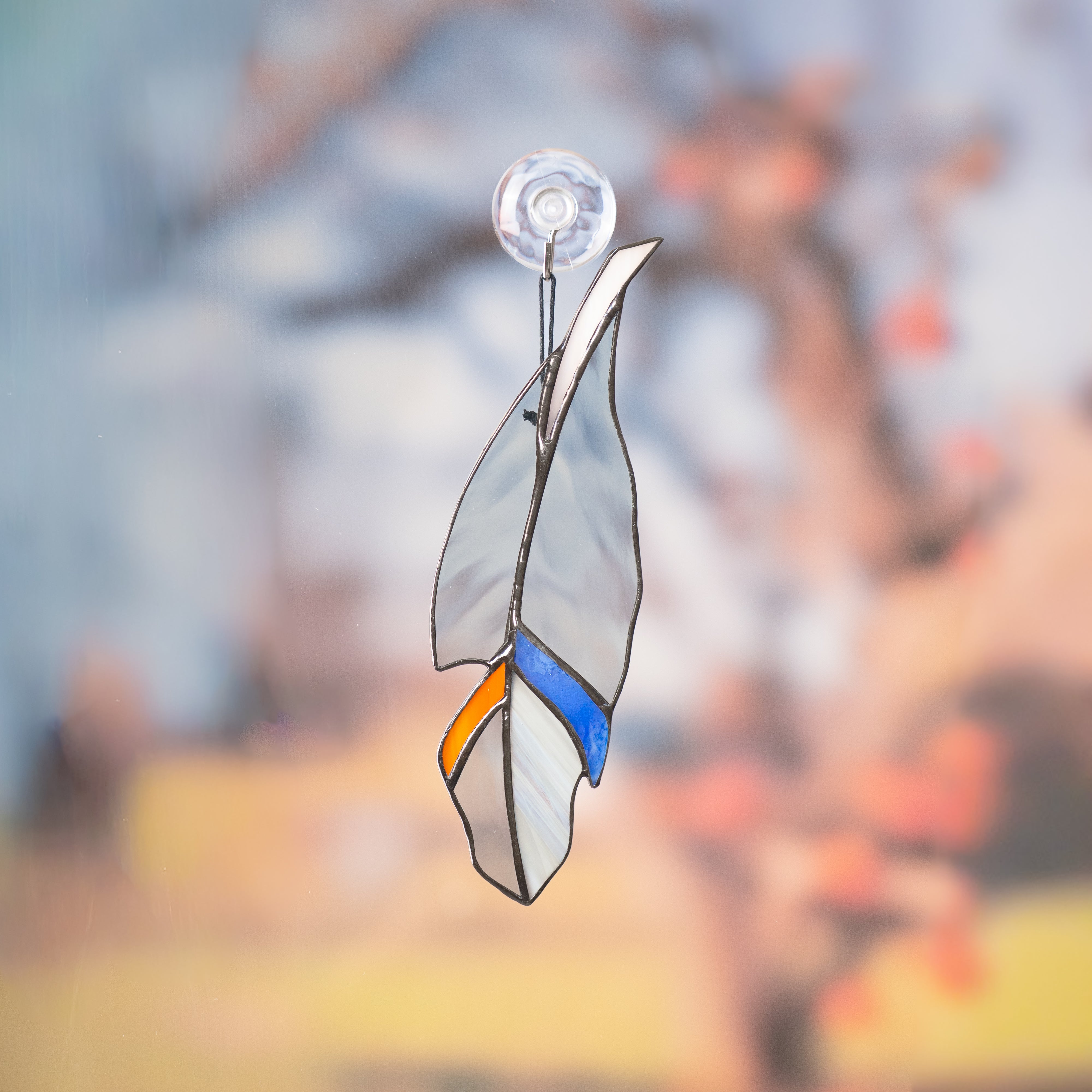 Clear Gray Feather - Stained Glass Suncatcher