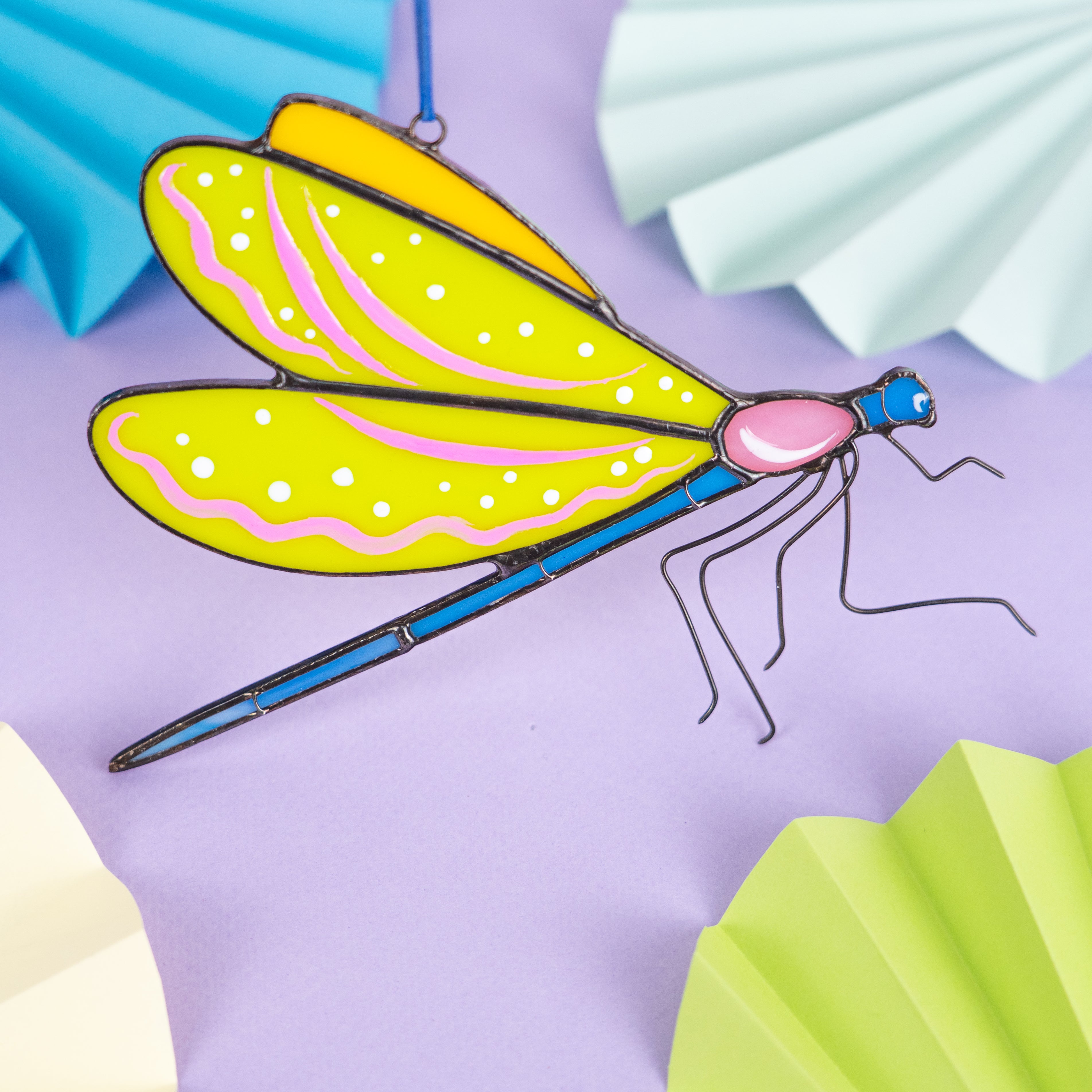 Lime Green Dragonfly - Stained Glass Suncatcher