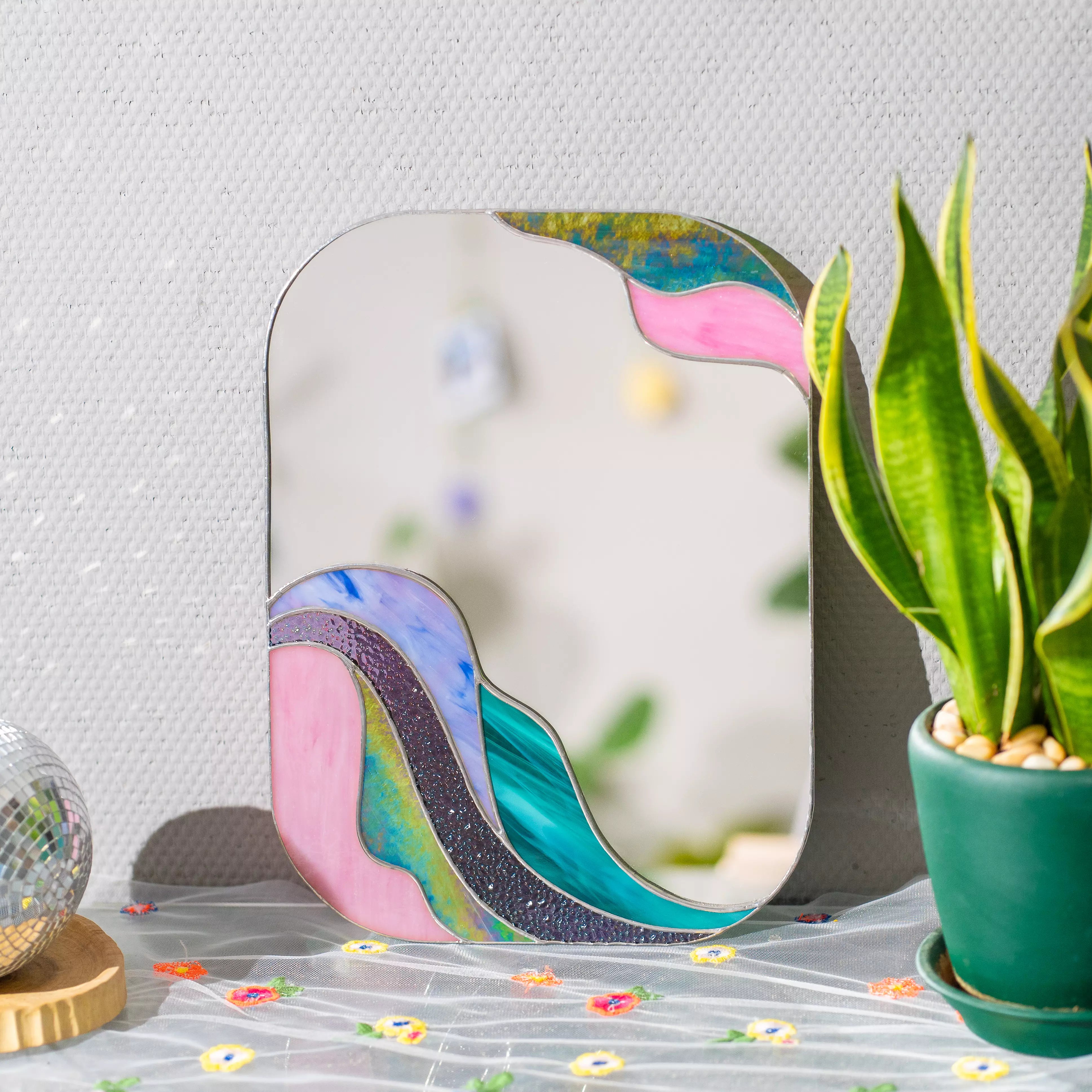 Purple Waves Mirror - Stained Glass Decor