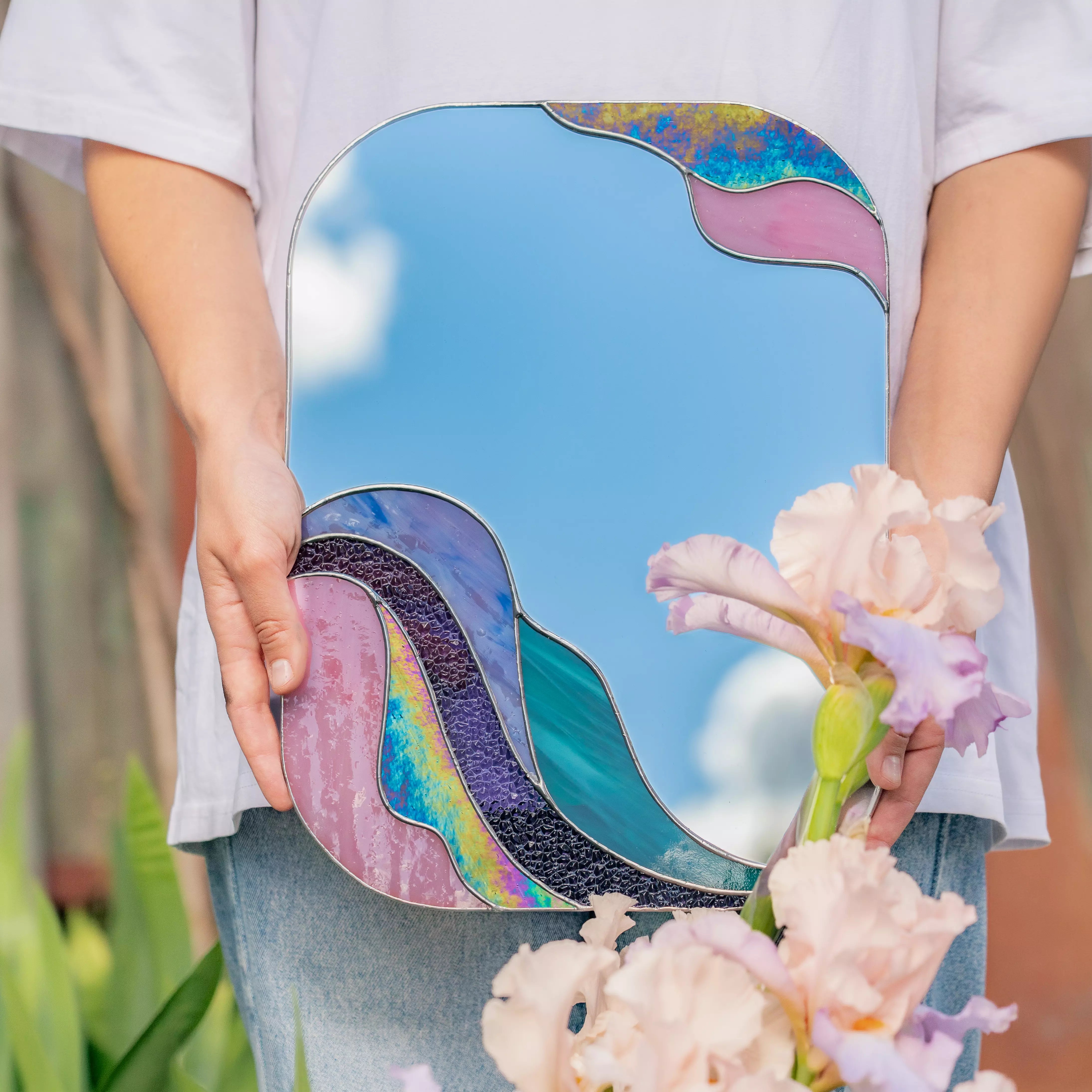 Purple Waves Mirror - Stained Glass Decor