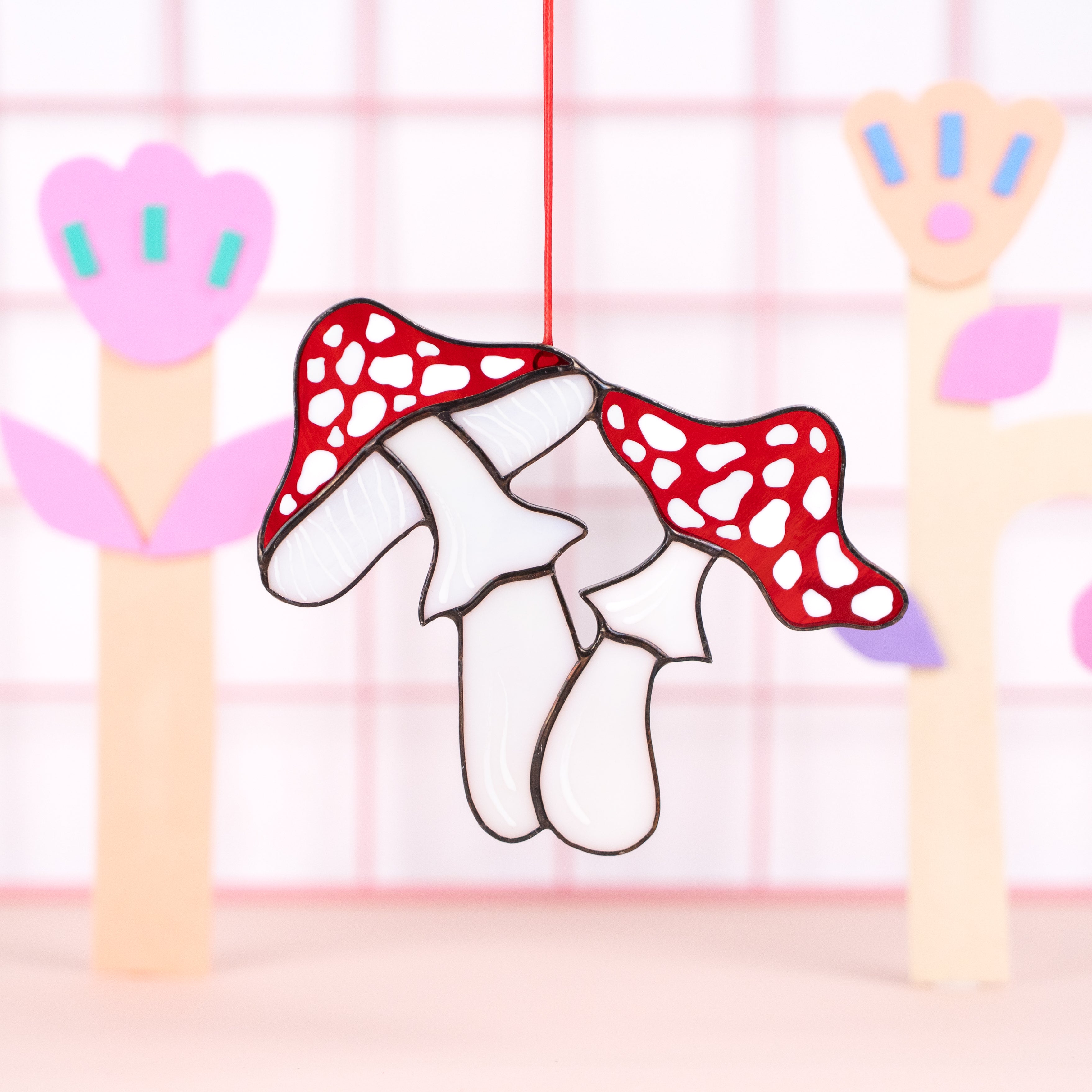 Fly Agaric Mushrooms - Stained Glass Suncatcher