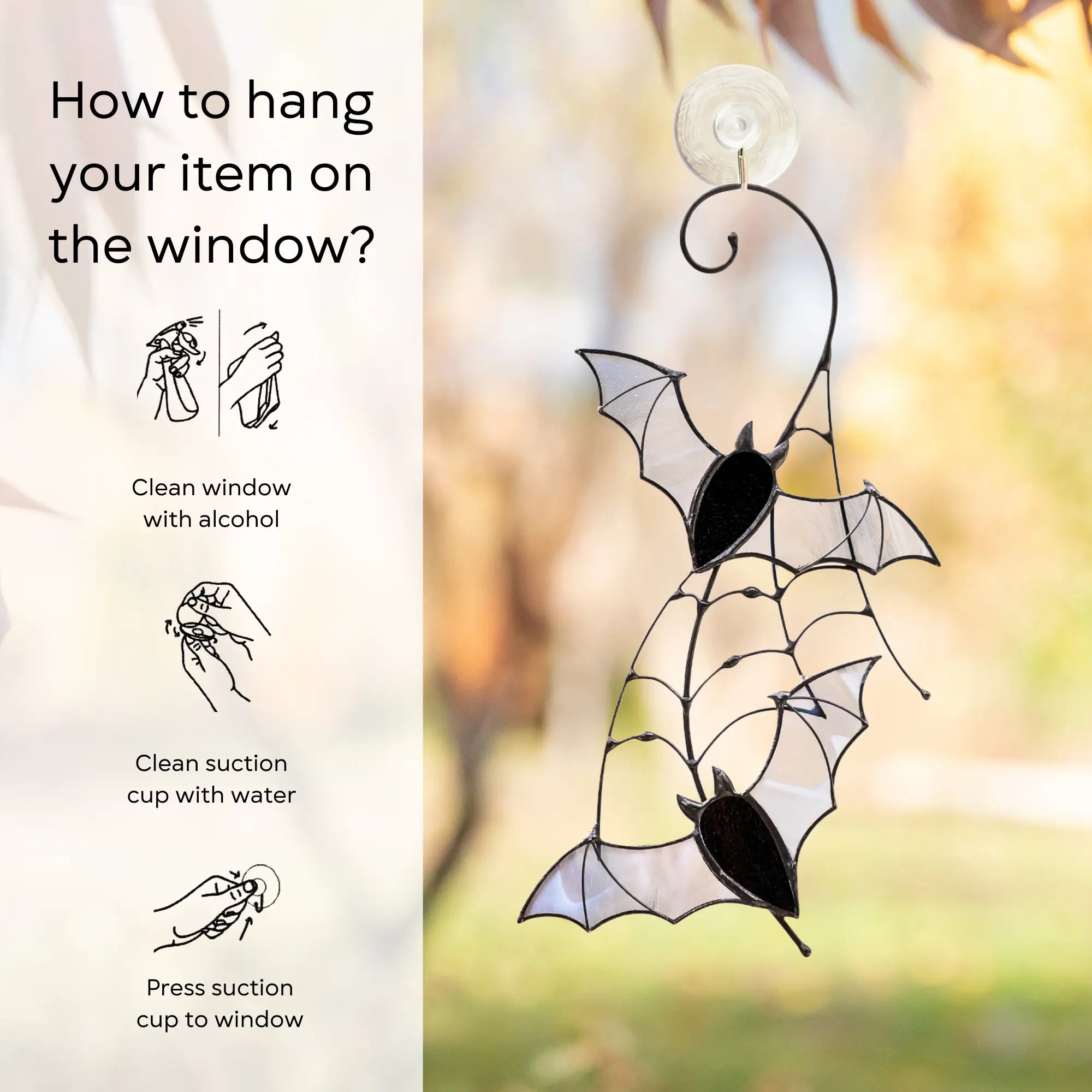 Black Pair of Bats - Halloween Stained Glass Suncatcher