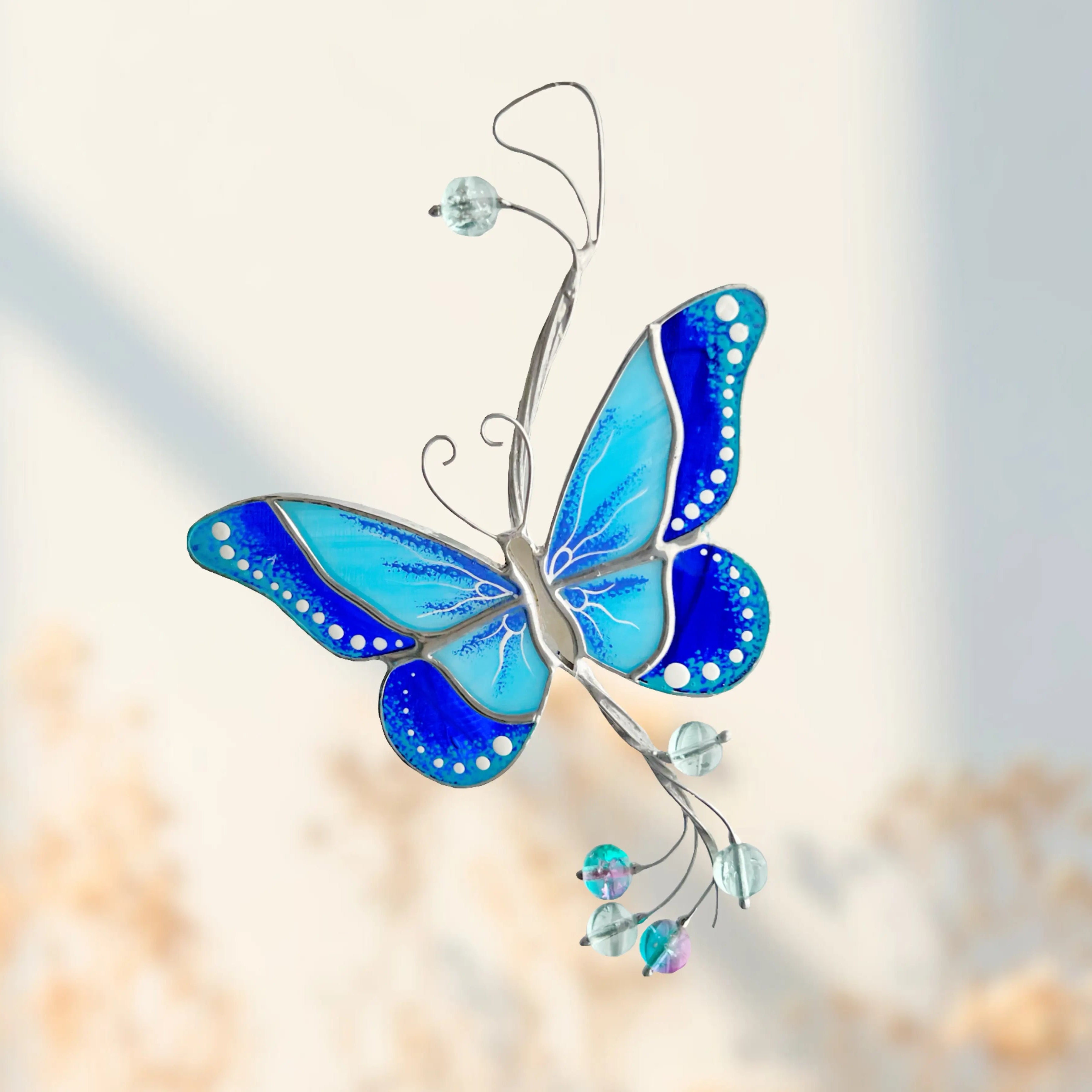 Mirror Blue Butterfly - Stained Glass Suncatcher