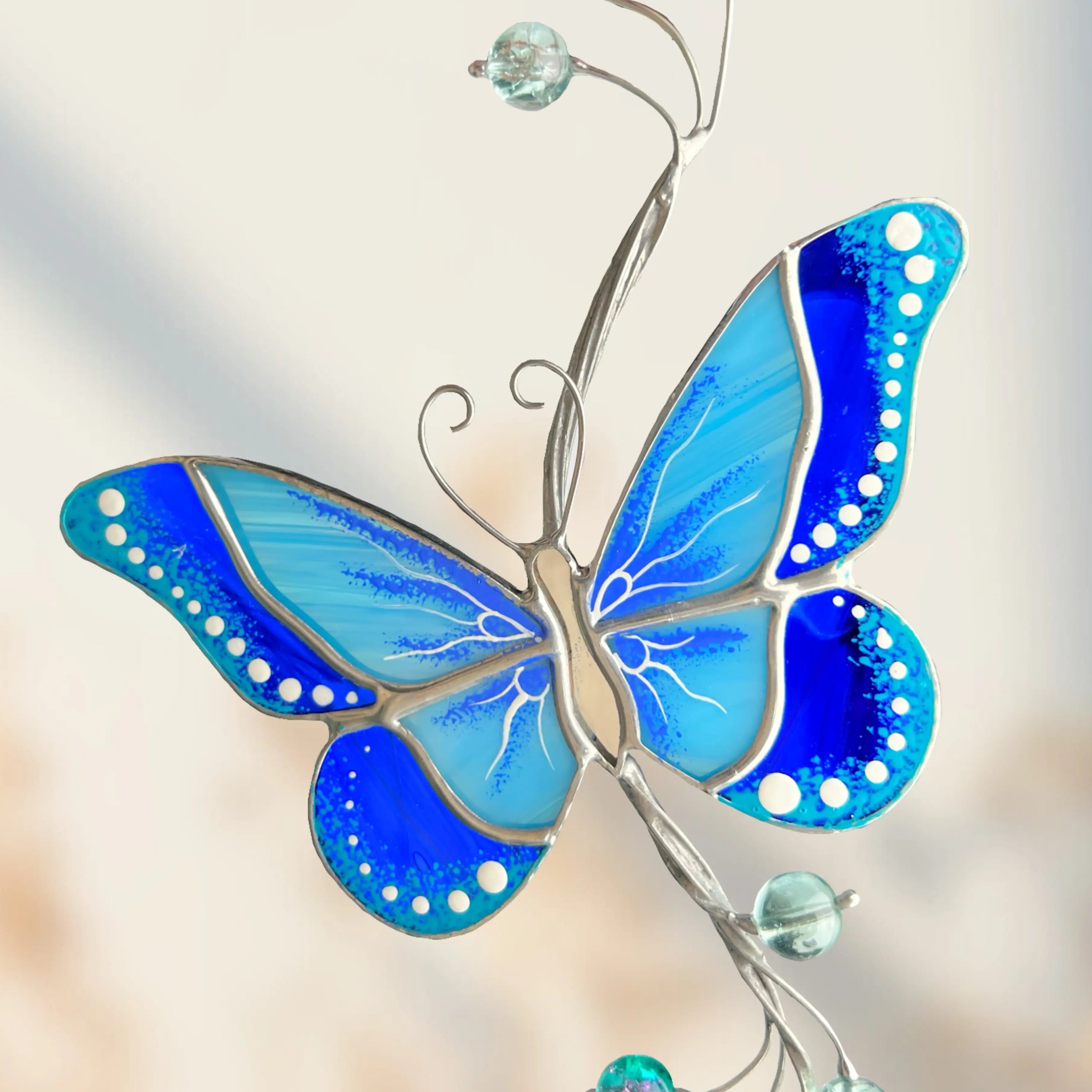 Mirror Blue Butterfly - Stained Glass Suncatcher