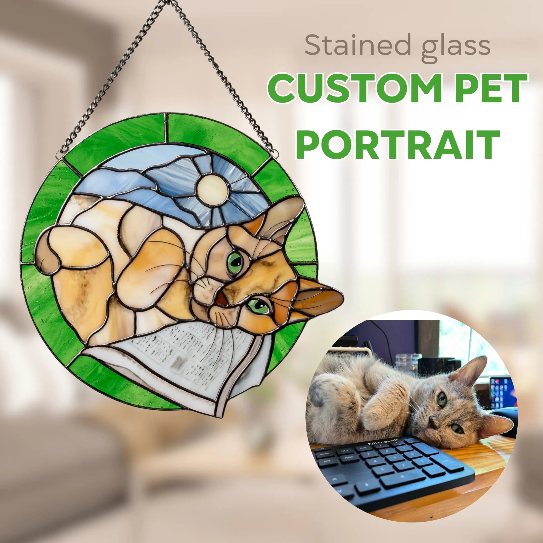 Custom stained glass Pet Portrait (Cat)