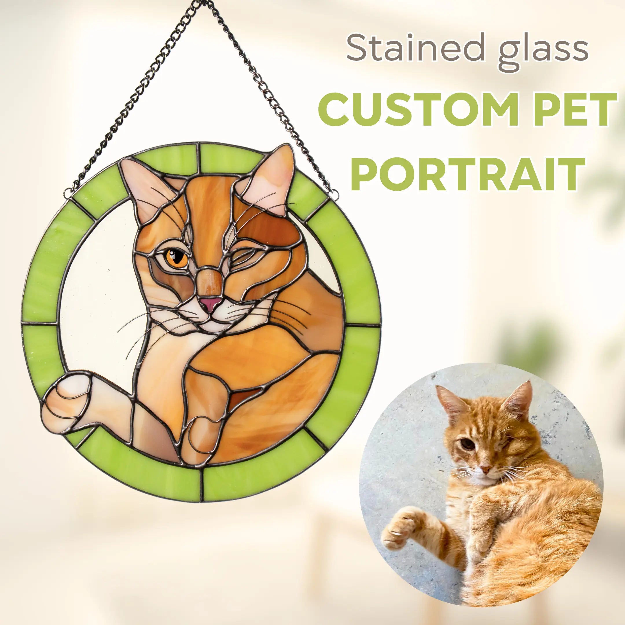 Custom stained glass Pet Portrait (Cat)