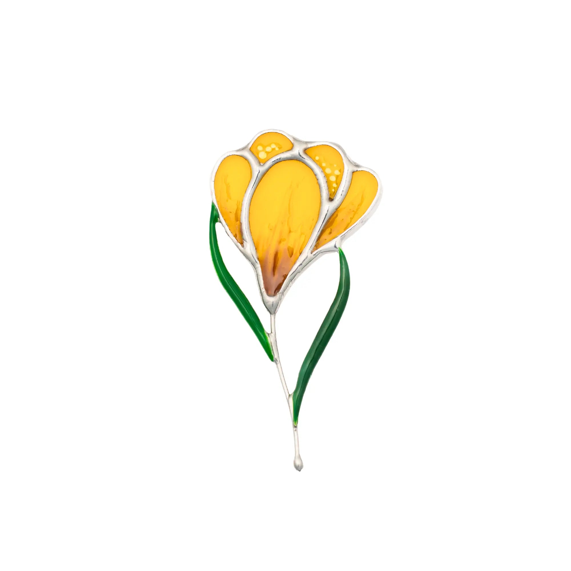 Yellow Crocus Flower - Stained Glass Brooch