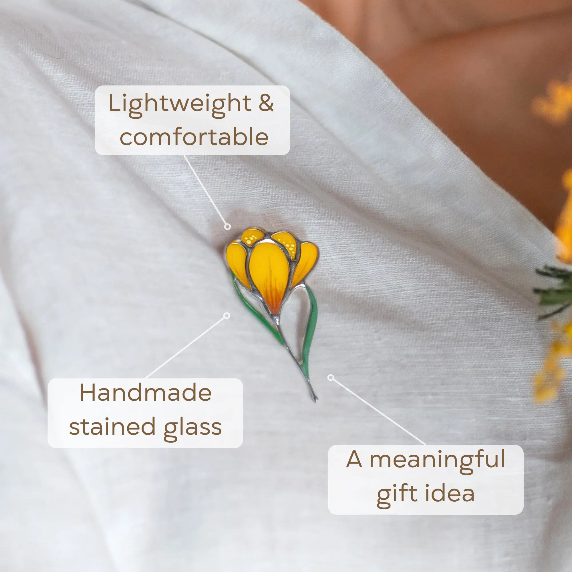 Yellow Crocus Flower - Stained Glass Brooch