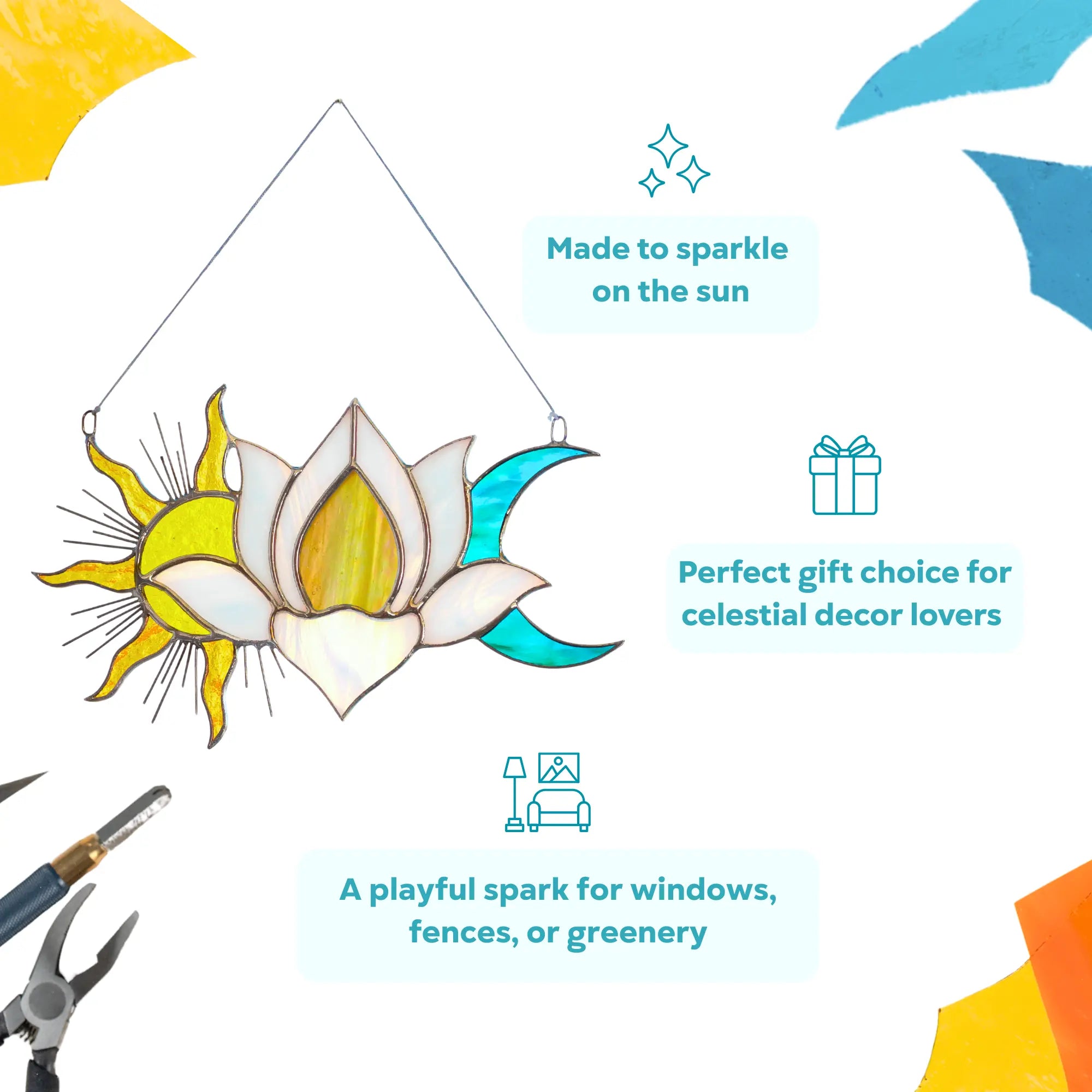 Lotus Flower with Sun and Moon - Stained Glass Suncatcher
