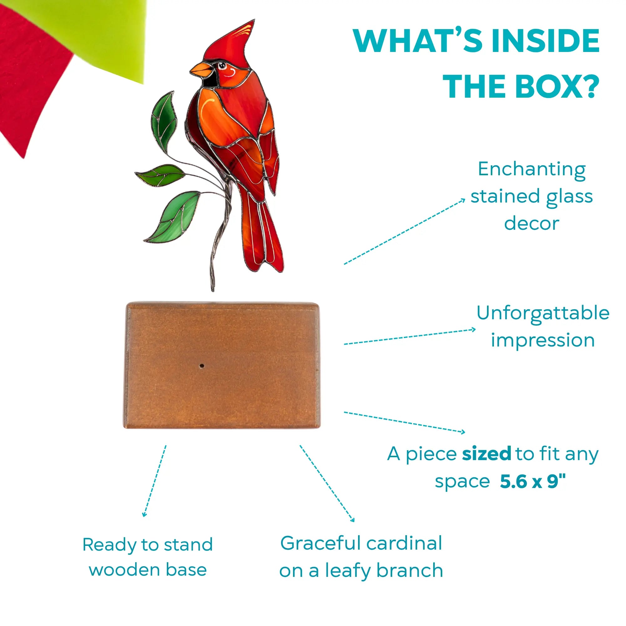 Cardinal on a Wooden Base - Stained Glass Suncatcher