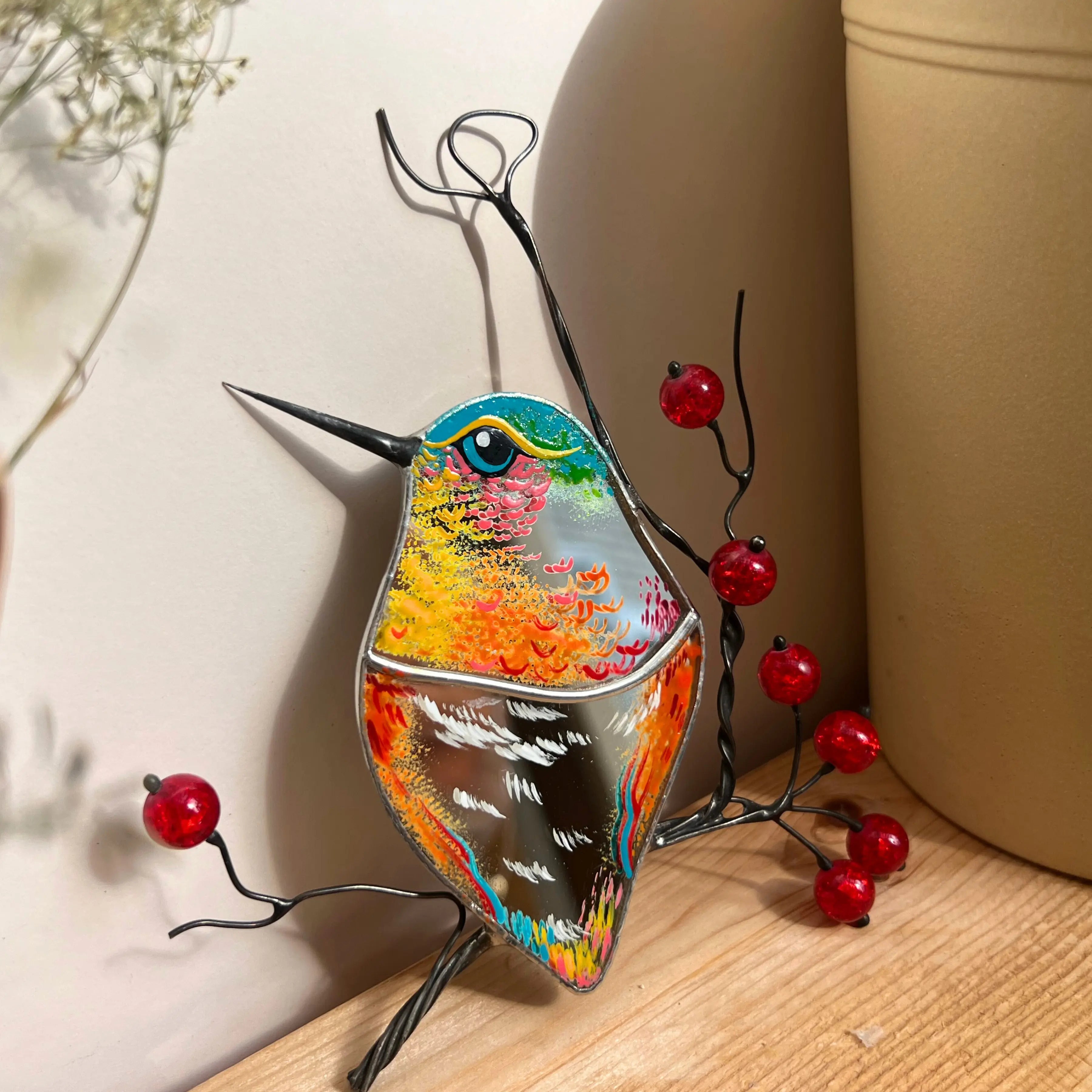 Mirror Colorful Hummingbird - Stained Glass Suncatcher