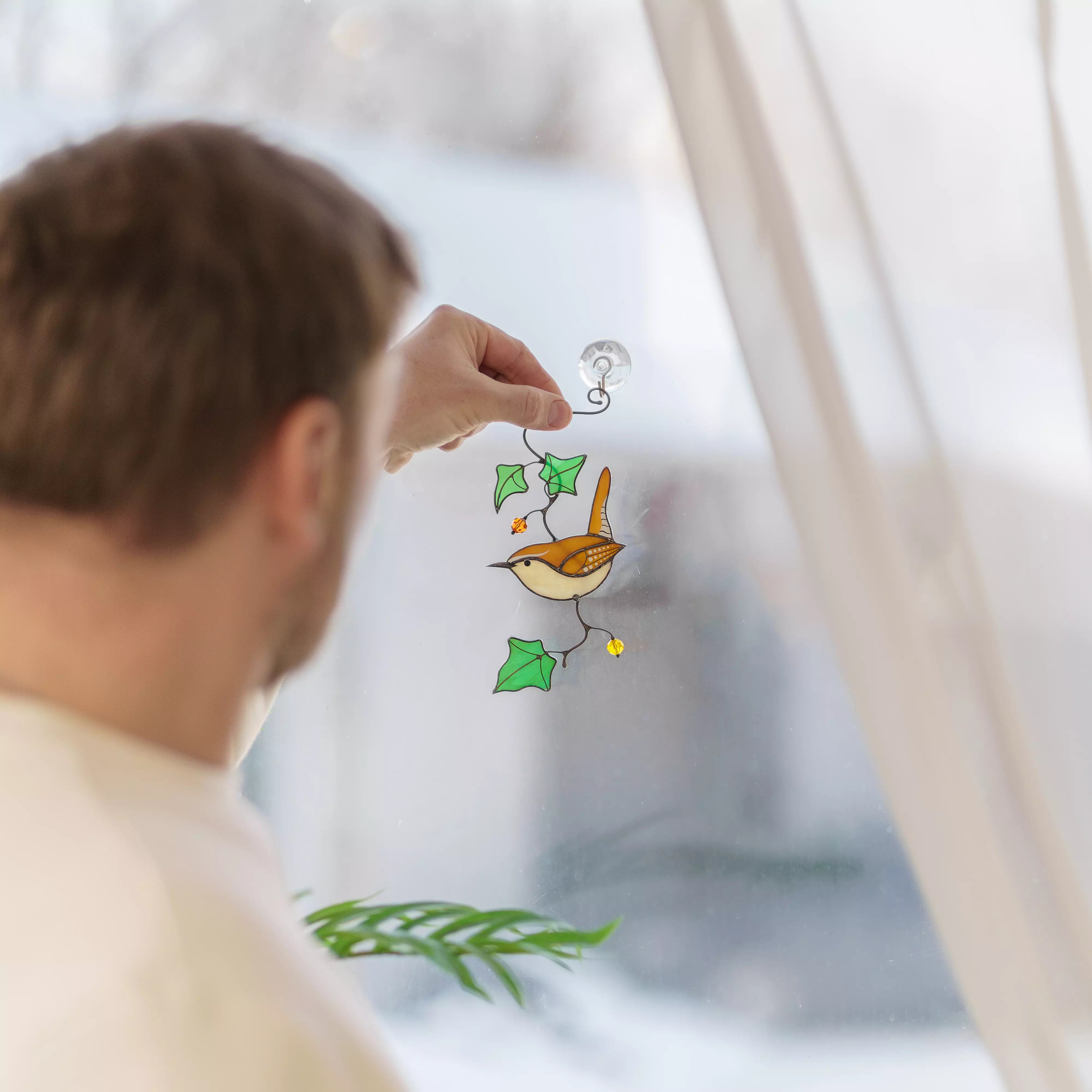 Carolina Wren Bird - Stained Glass Suncatcher