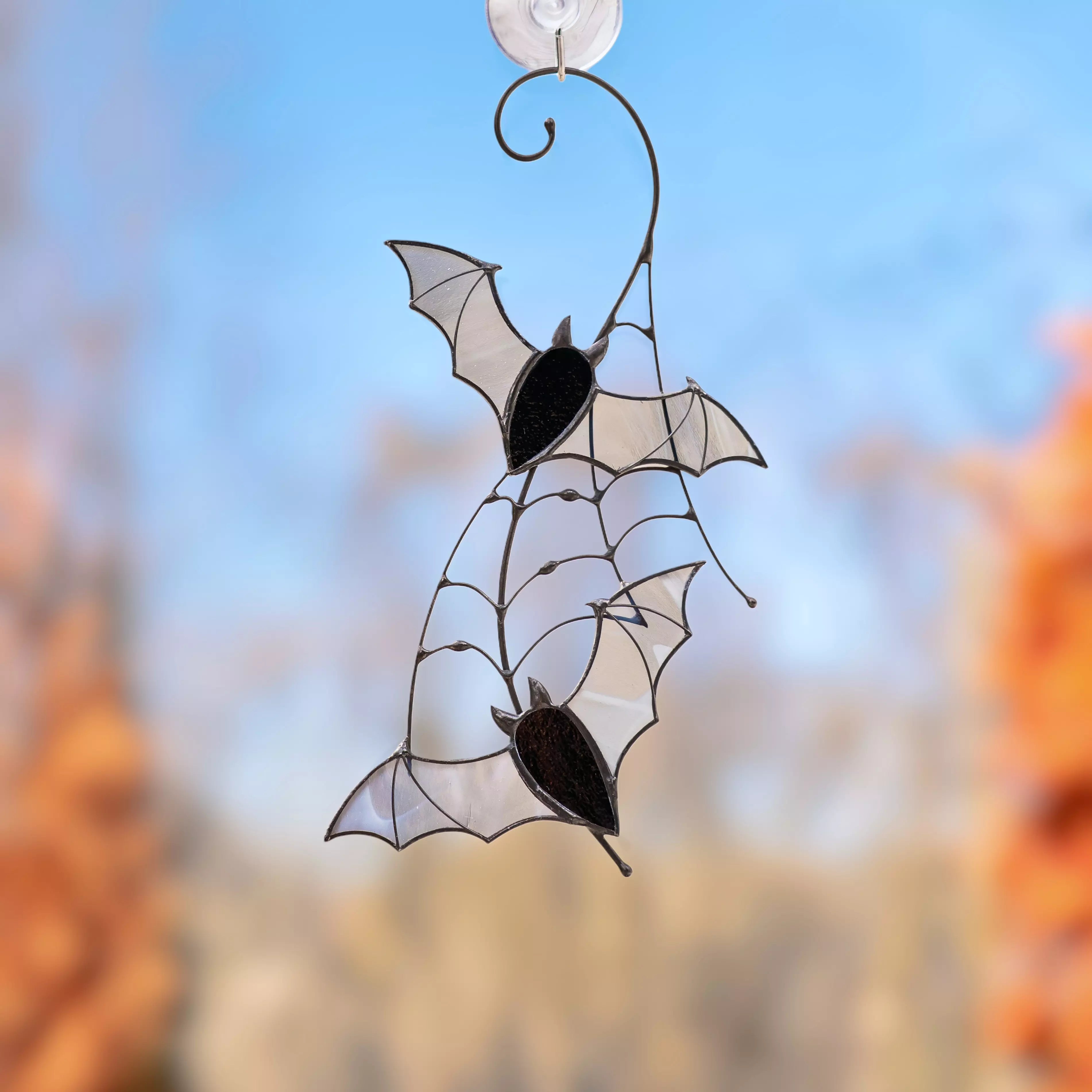 Black Pair of Bats - Halloween Stained Glass Suncatcher