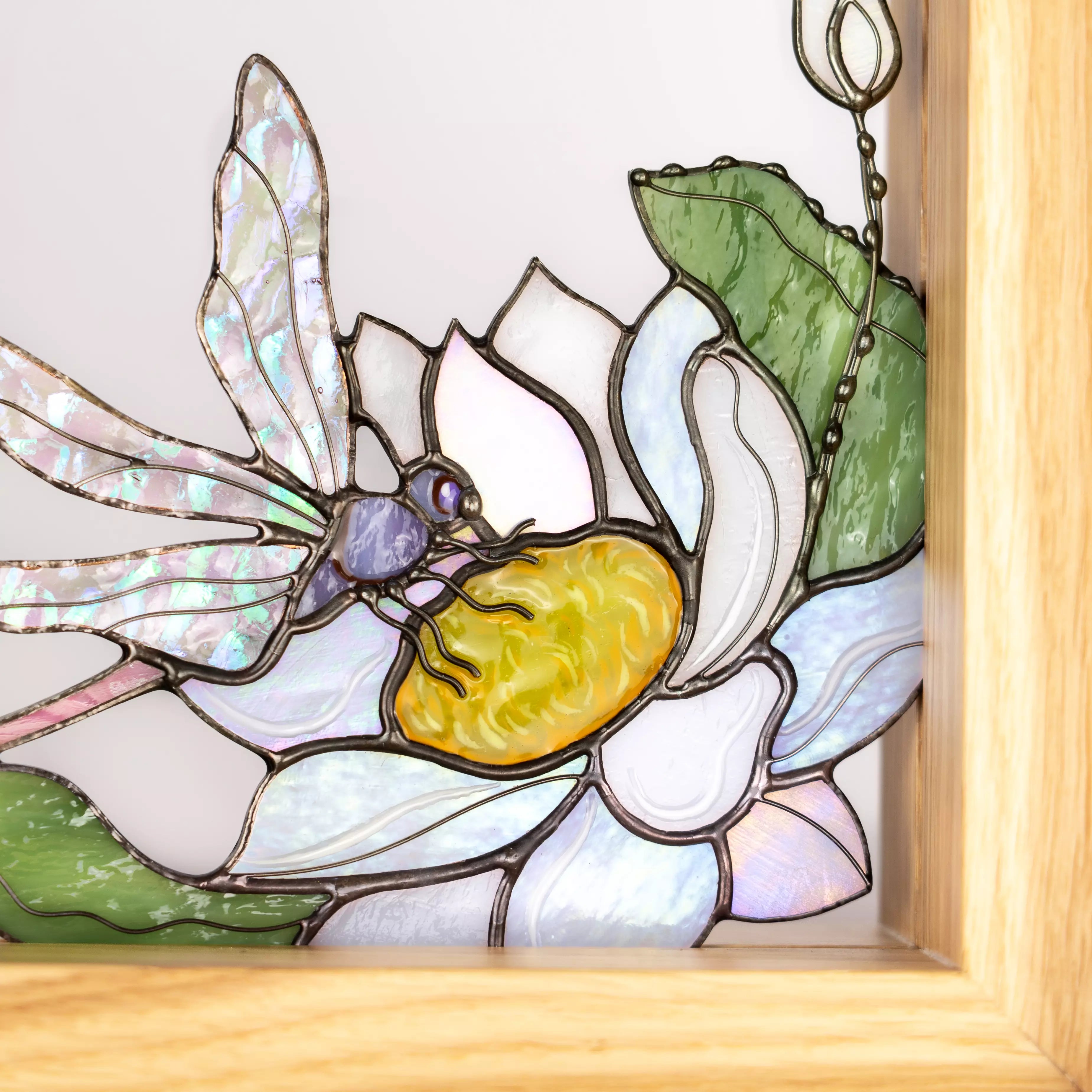Dragonfly on a White Flower - Stained Glass Bookend