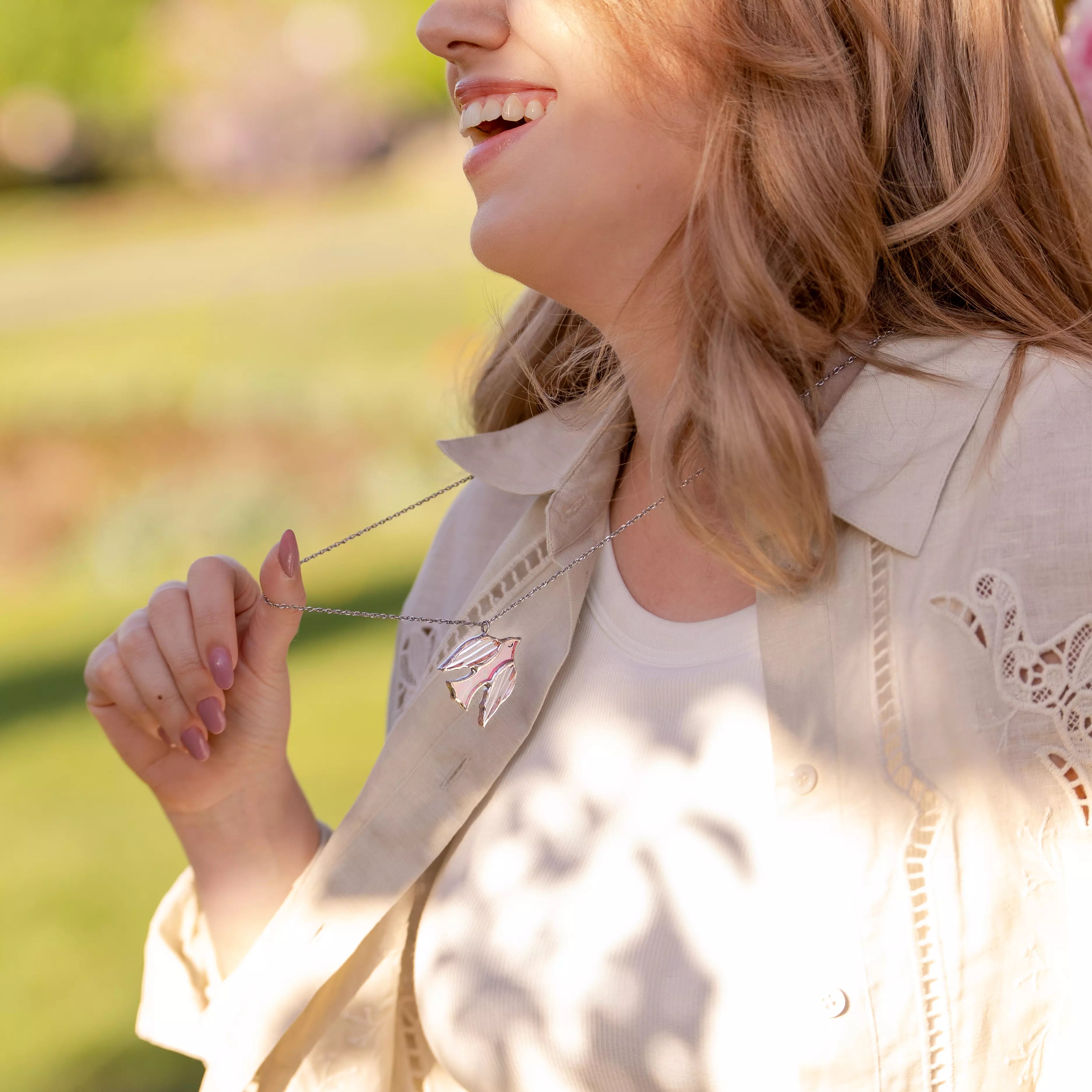 Iridescent Swallow - Stained Glass Necklace