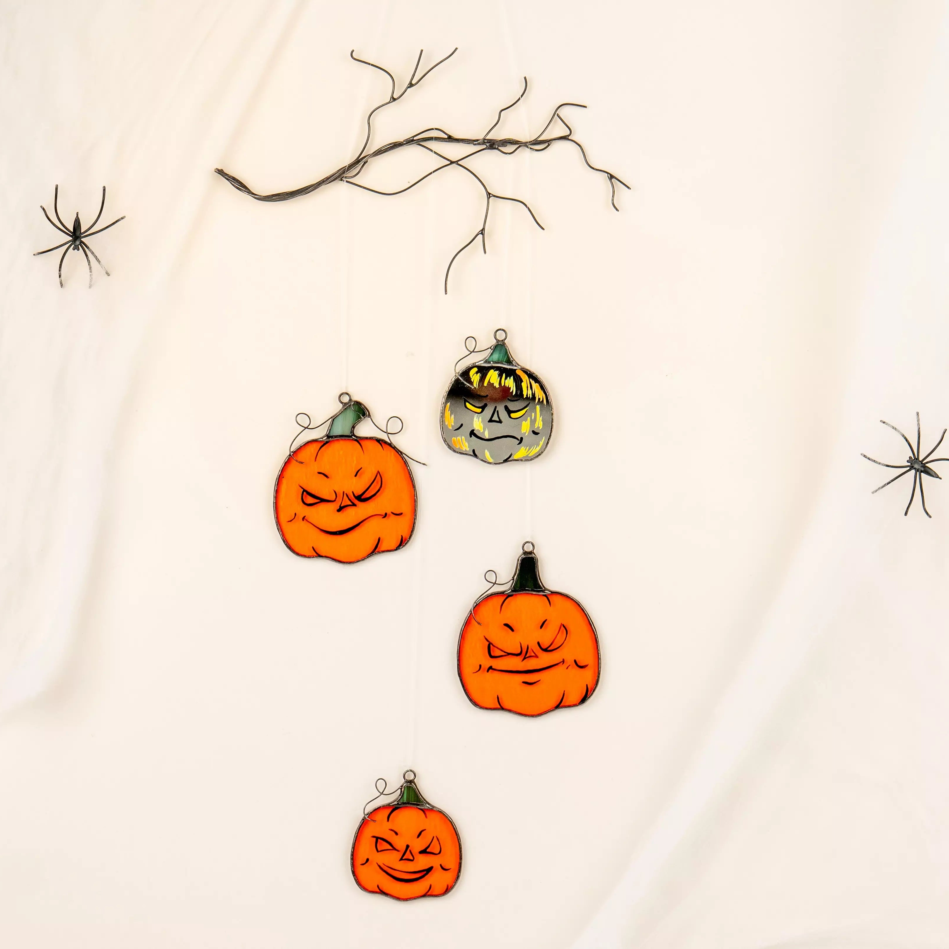 Four Pumpkins on a Branch - Stained Glass Suncatcher