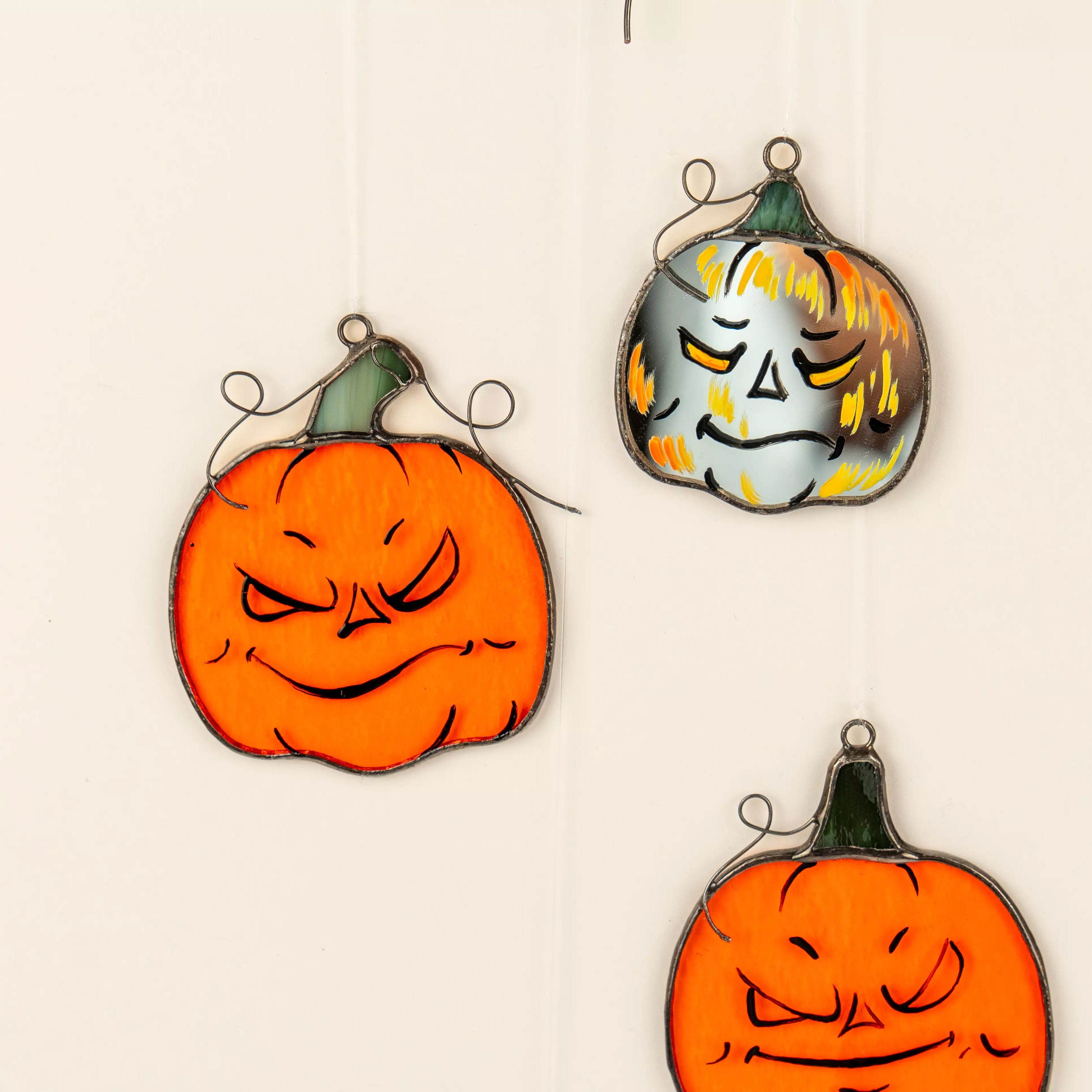 Four Pumpkins on a Branch - Stained Glass Suncatcher