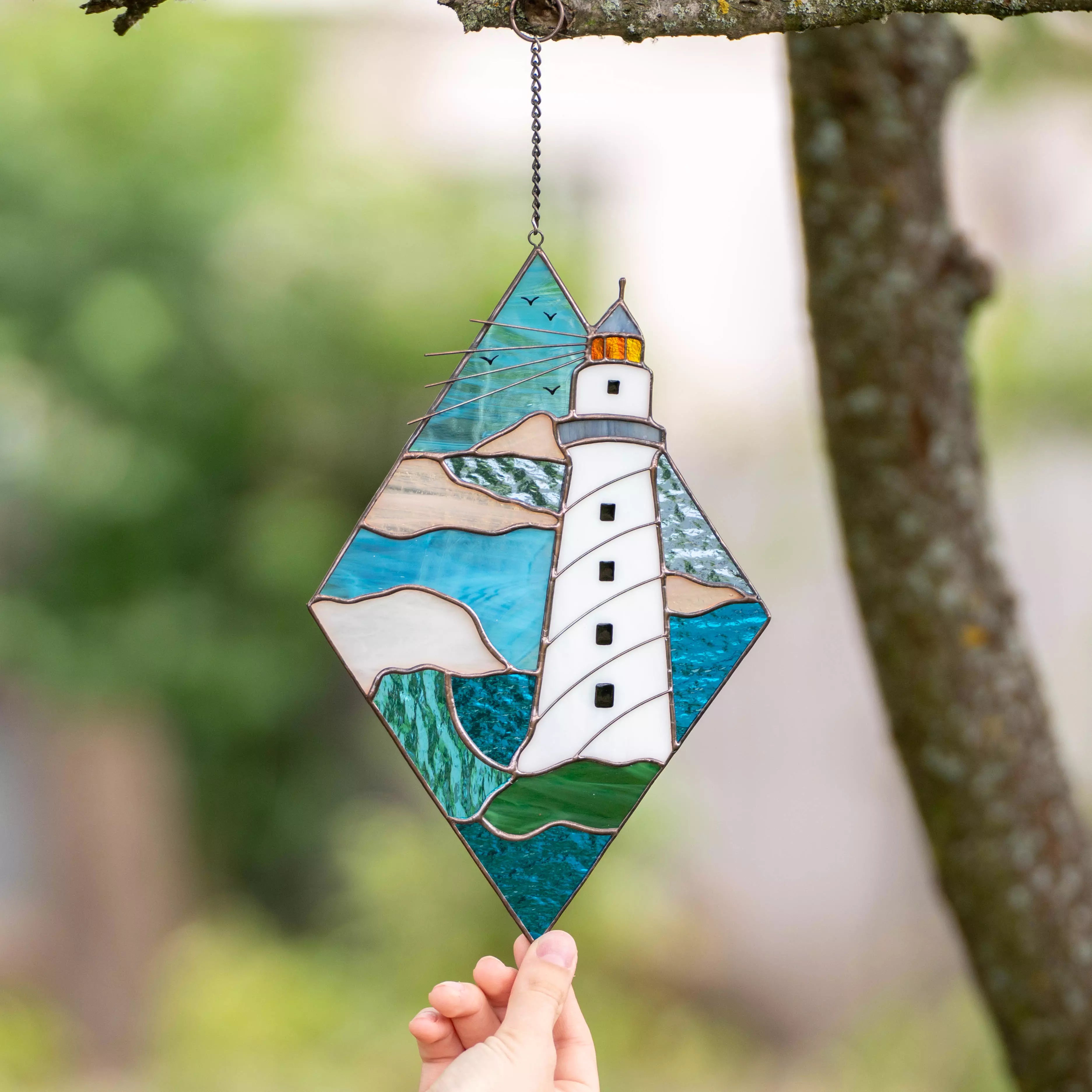 Stained glass Lighthouse Panel