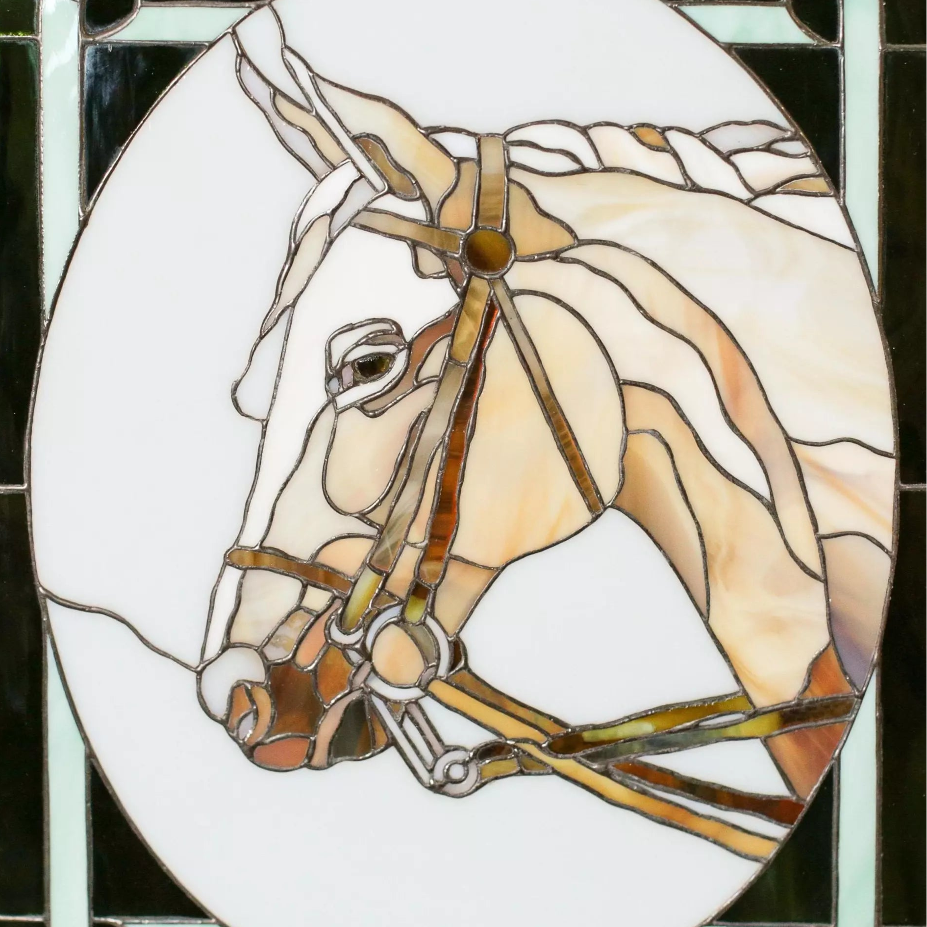 Classic stained glass Horse Framed Panel