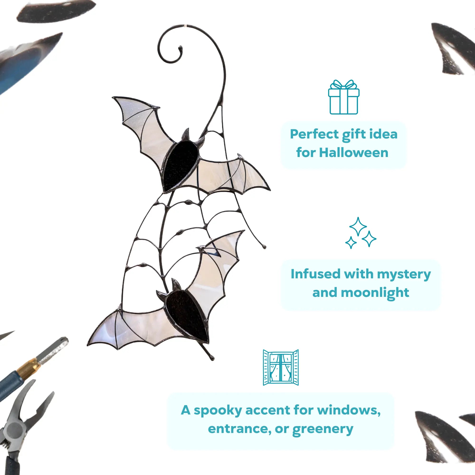 Black Pair of Bats - Halloween Stained Glass Suncatcher