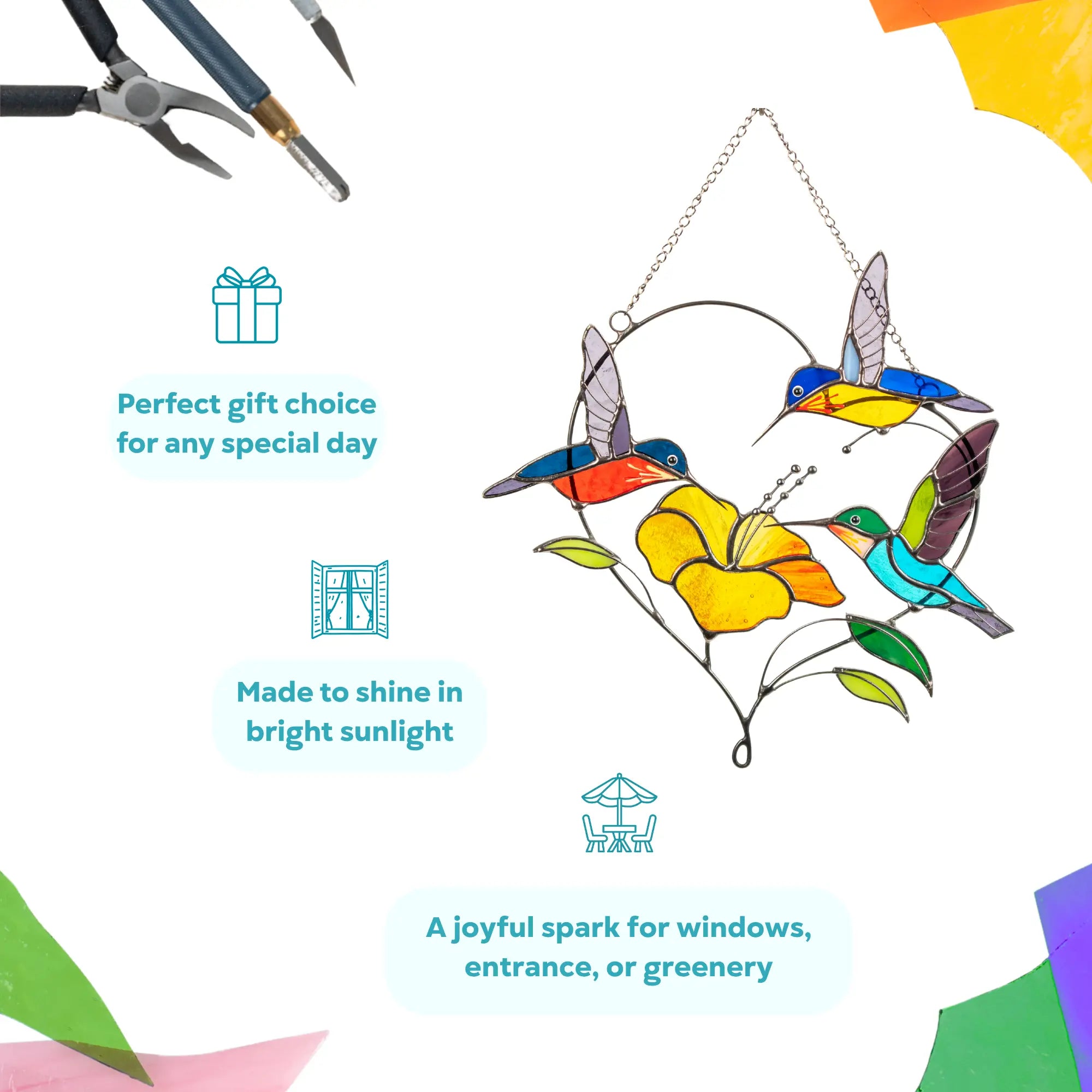 Stained glass hummingbirdі and flower suncatcher as a joyful spark for your window
