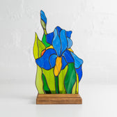 Blue iris flowers stained glass table decoration gift ideas