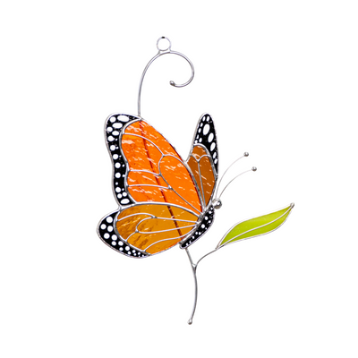 Side view stained glass monarch butterfly hanging 
