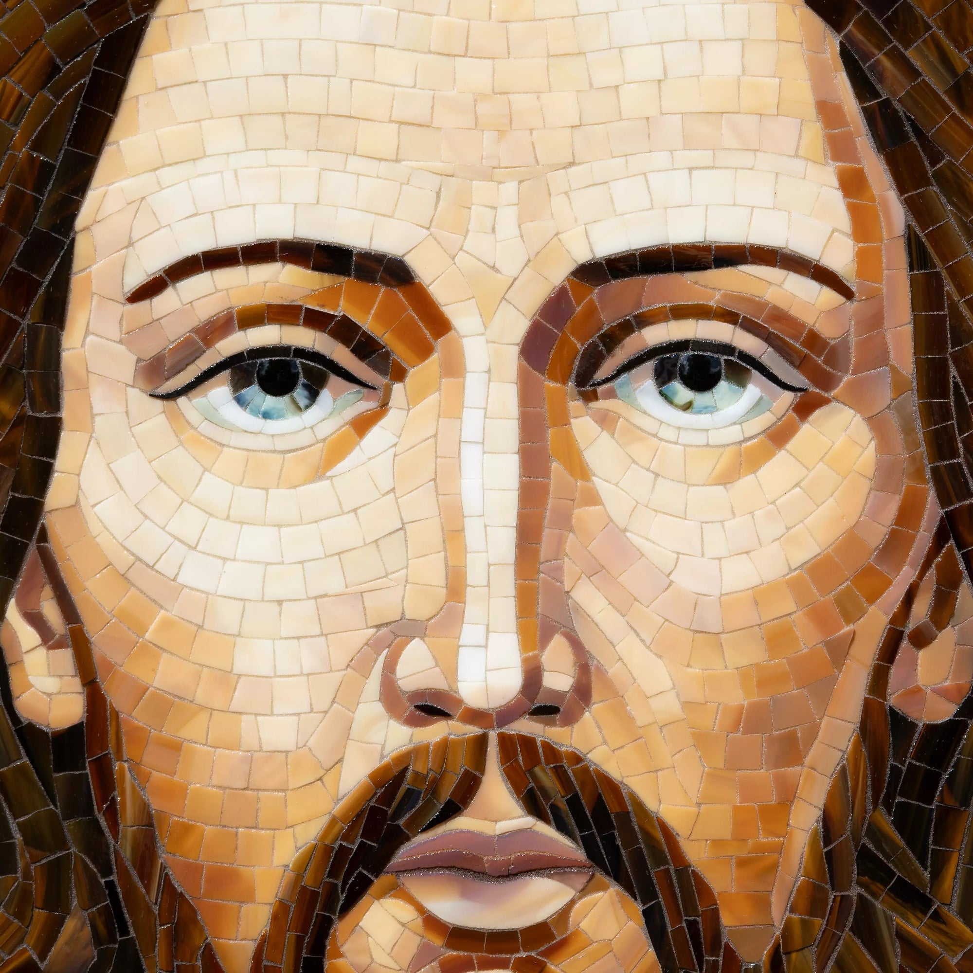 Close-up view of stained glass mosaic with Image of Edessa