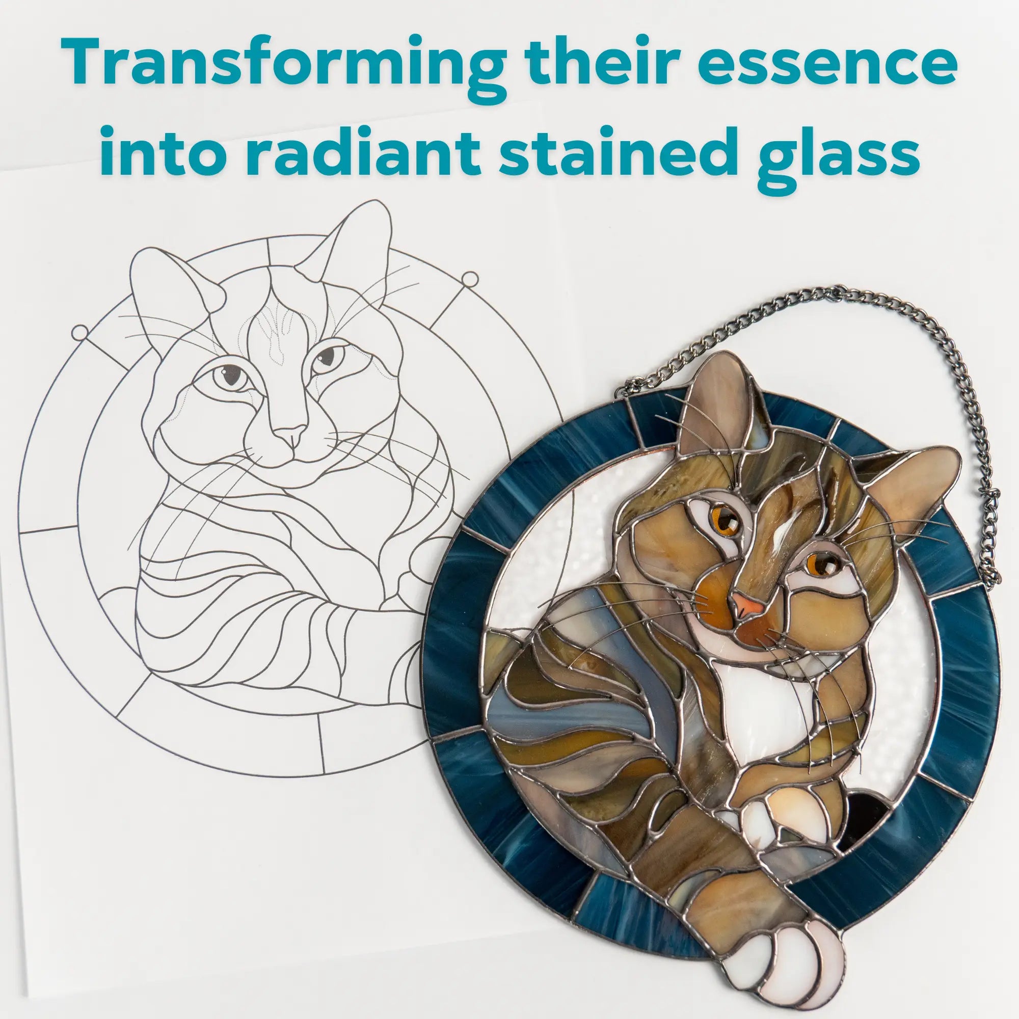 Personalized stained glass panel custom pet portrait with it's design