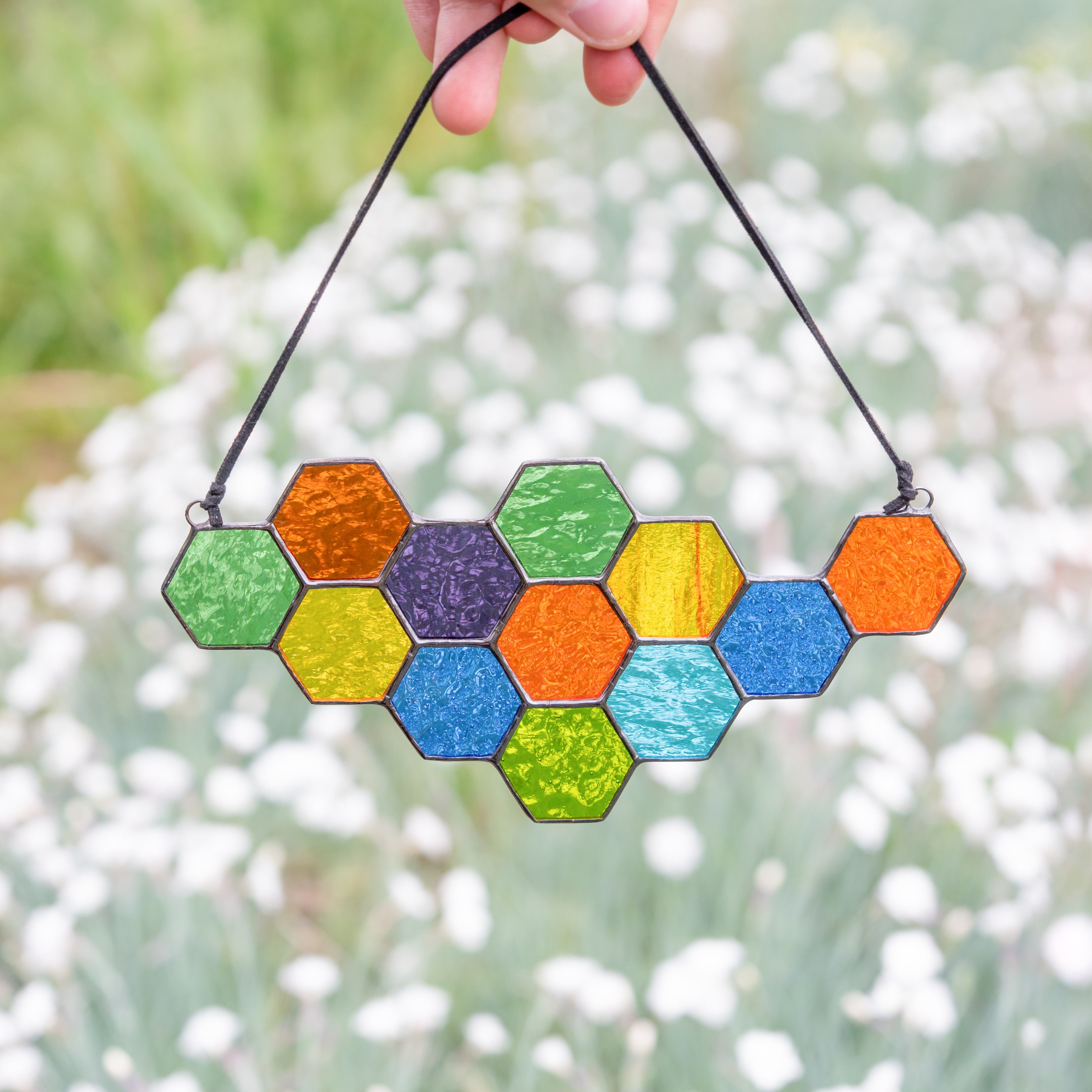 Colorful Honeycombs -Stained Glass Suncatcher