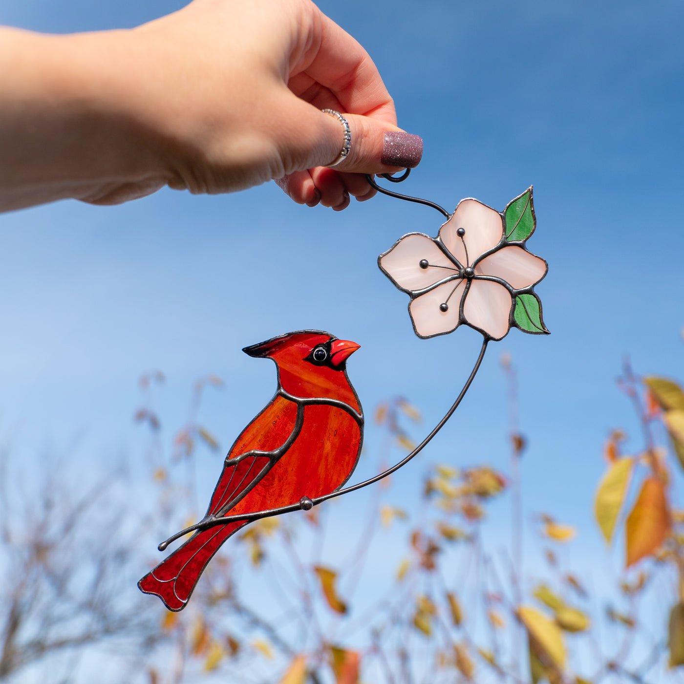 stained glass male red cardinal bird
