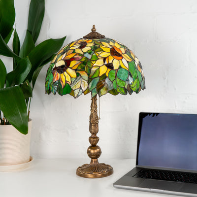 office style with Tiffany stained glass lamp