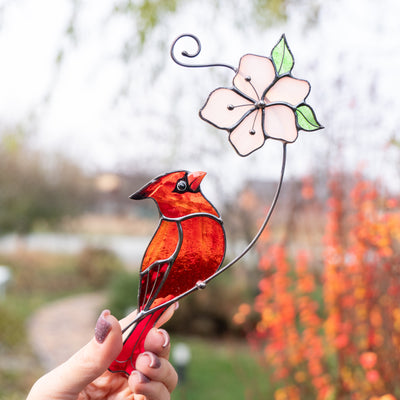 handmade glass male cardinal decor
