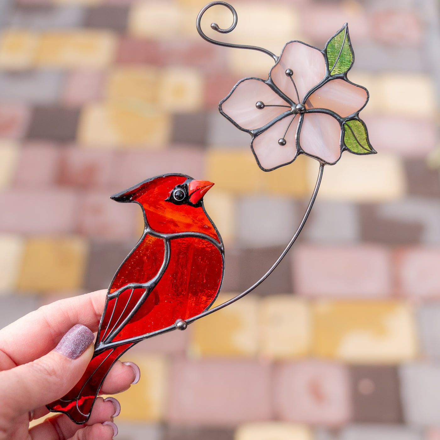 male red cardinal stained glass ornament
