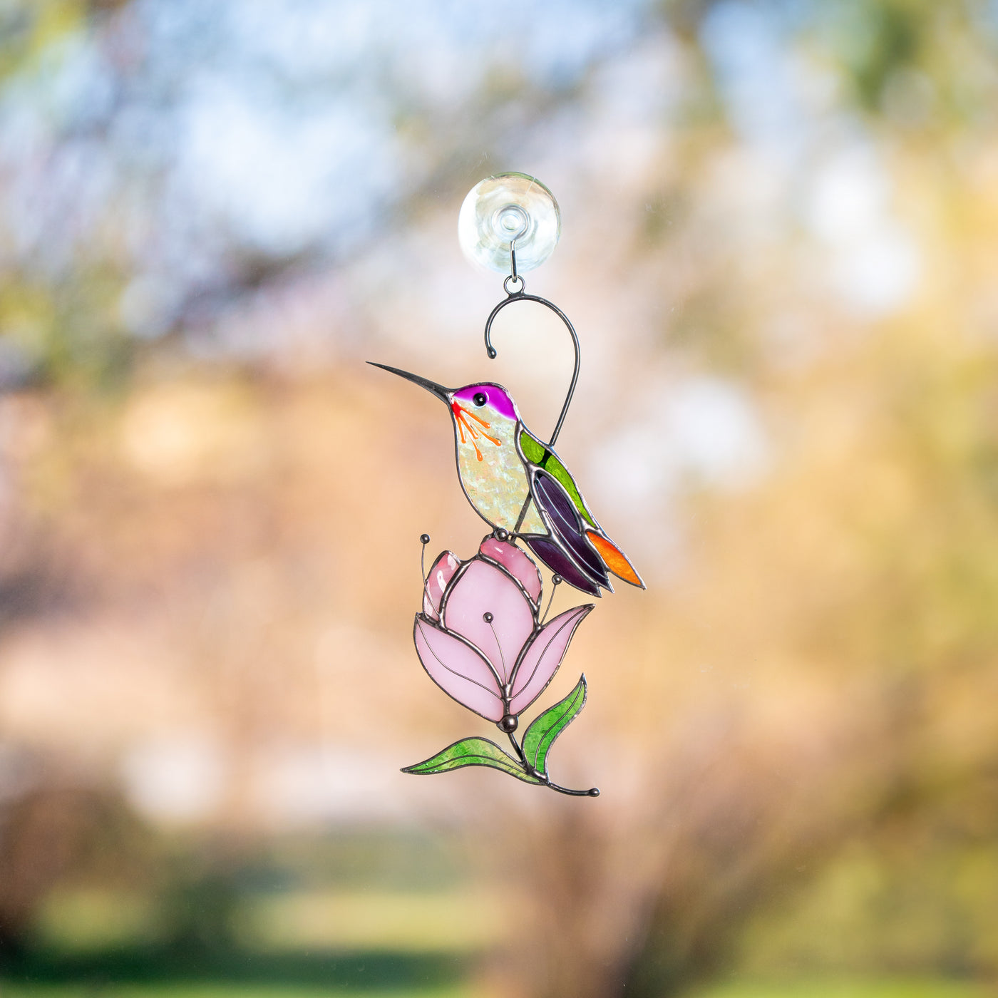 Modern stained glass hummingbird ornament