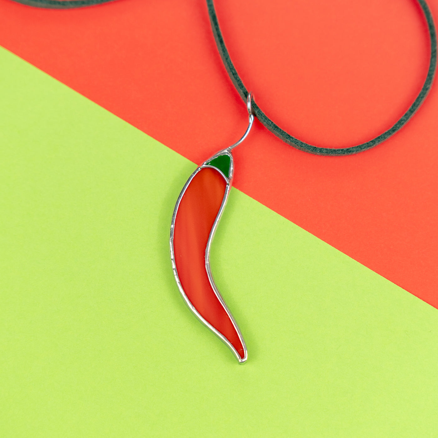 Chili pepper stained glass pendant