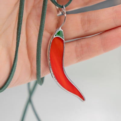 stained glass chili pepper pendant