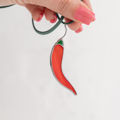 red hot pepper necklace made of stained glass