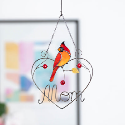 handcrafted cardinal suncatcher made of stained glass