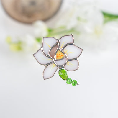 white lotus stained glass brooch 