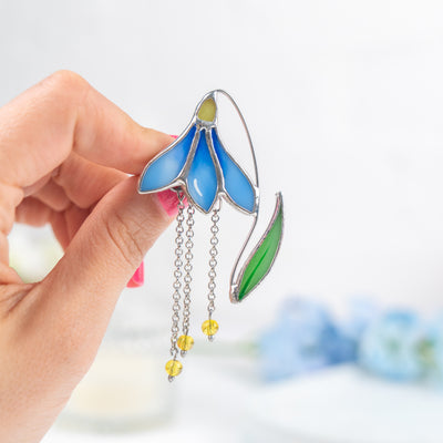 blue scilla stained glass brooch